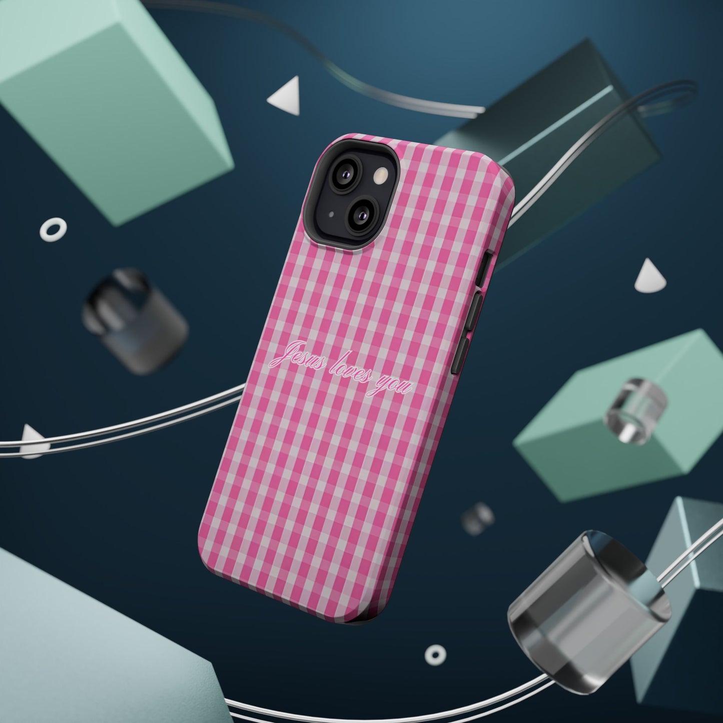 Jesus loves you Pink Gingham Phone Case MagSafe