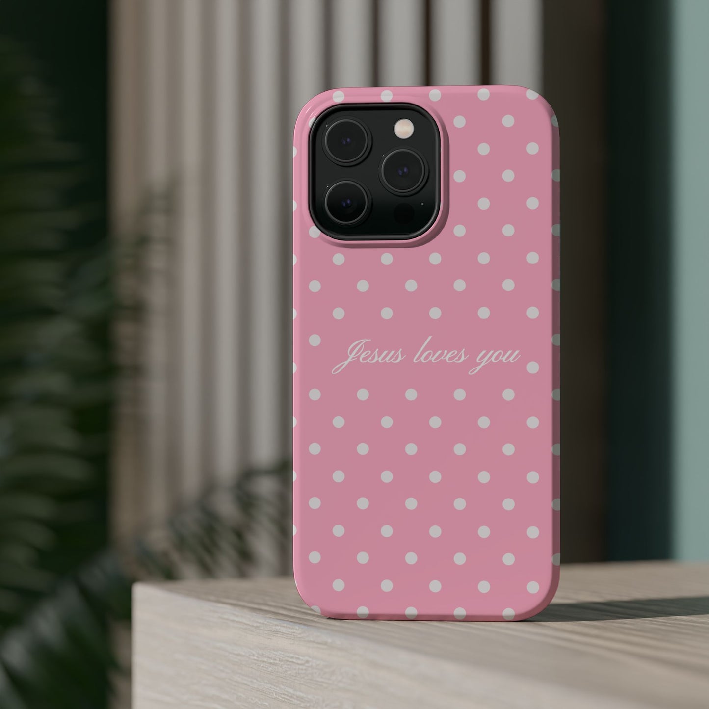 Jesus loves you Pink Polka Dot MagSafe Phone Case