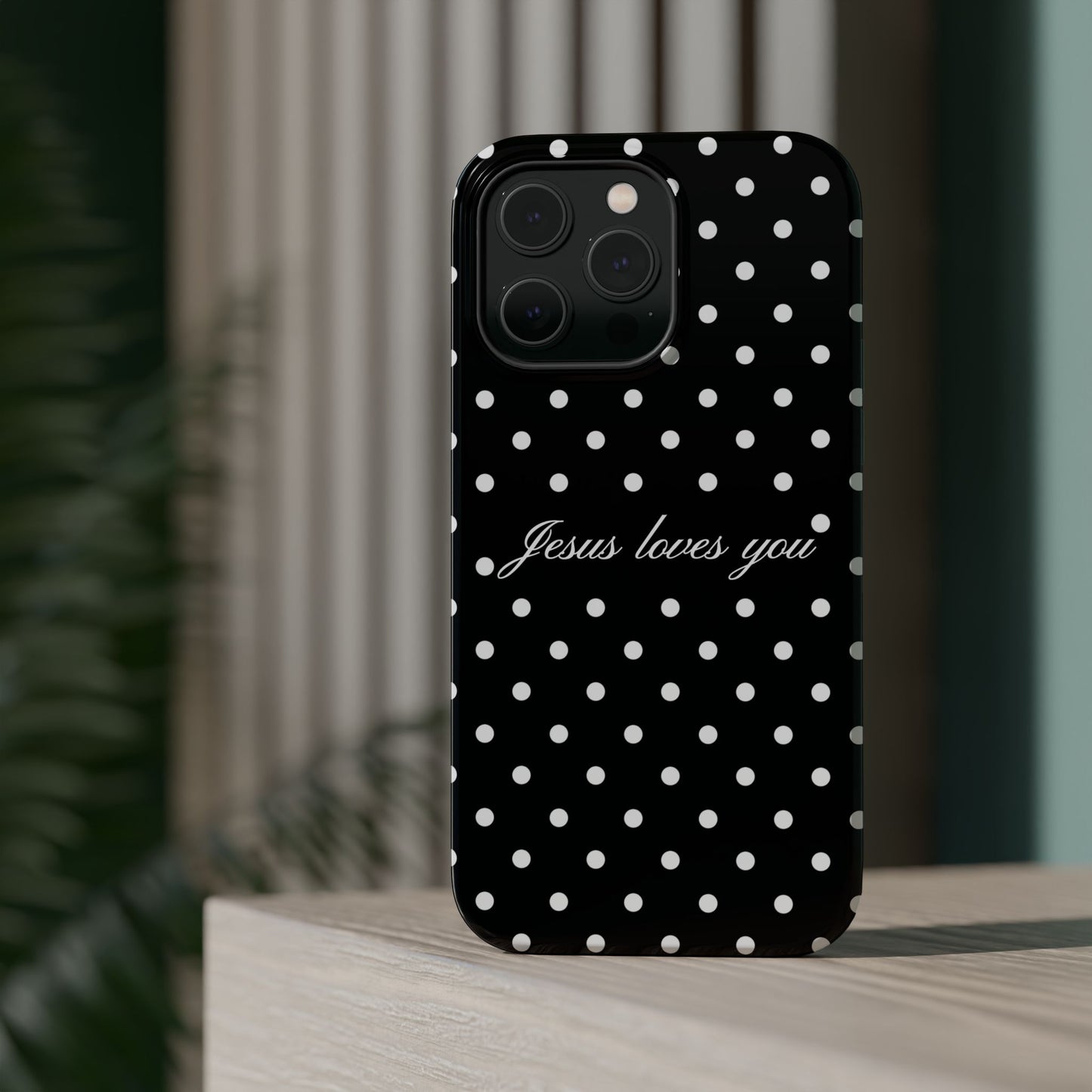 Jesus loves you Black Polka Dot Phone Case MagSafe