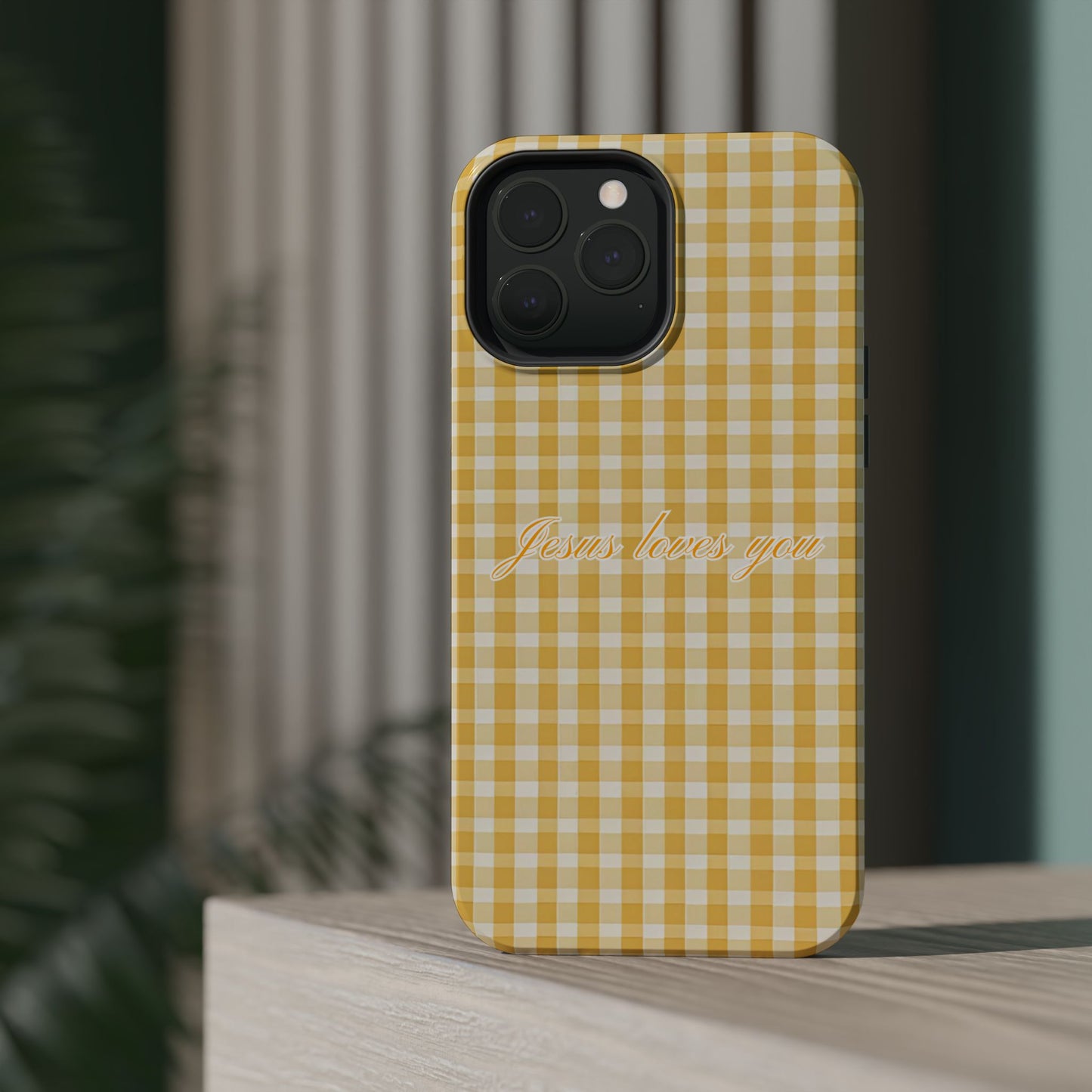 Jesus loves you Gingham Yellow Phone Case MagSafe