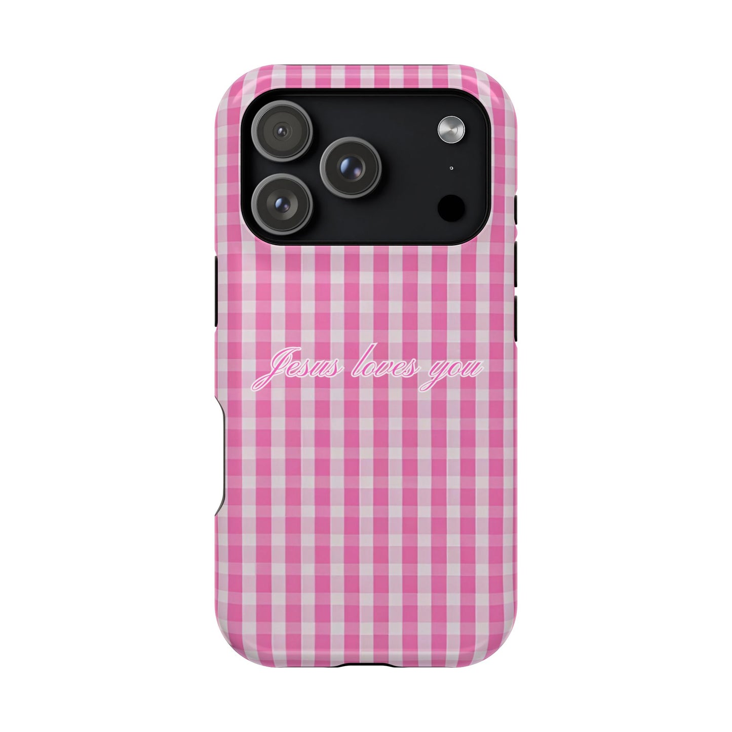 Jesus loves you Pink Gingham Phone Case MagSafe