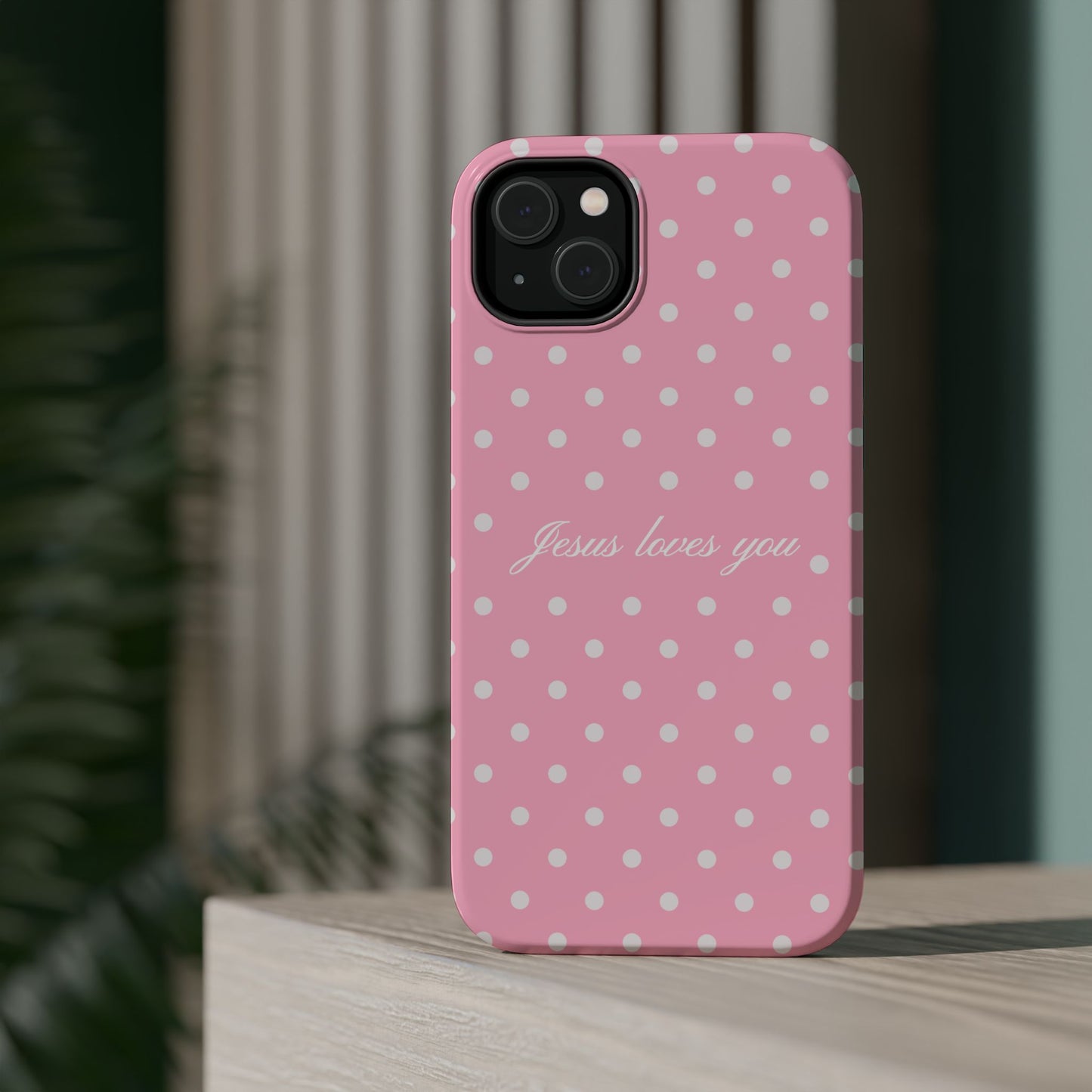 Jesus loves you Pink Polka Dot MagSafe Phone Case