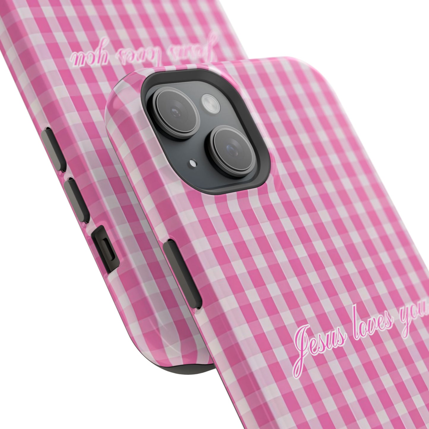 Jesus loves you Pink Gingham Phone Case MagSafe