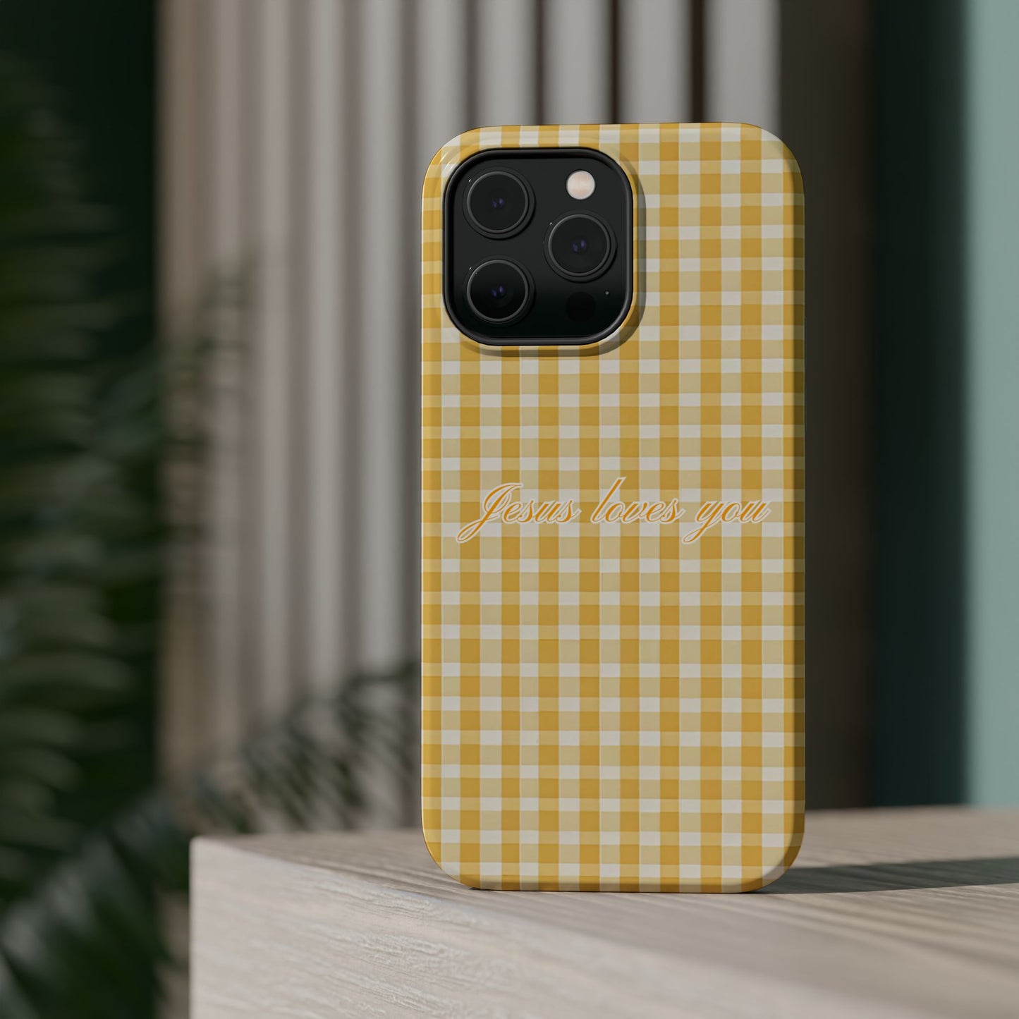 Jesus loves you Gingham Yellow Phone Case MagSafe