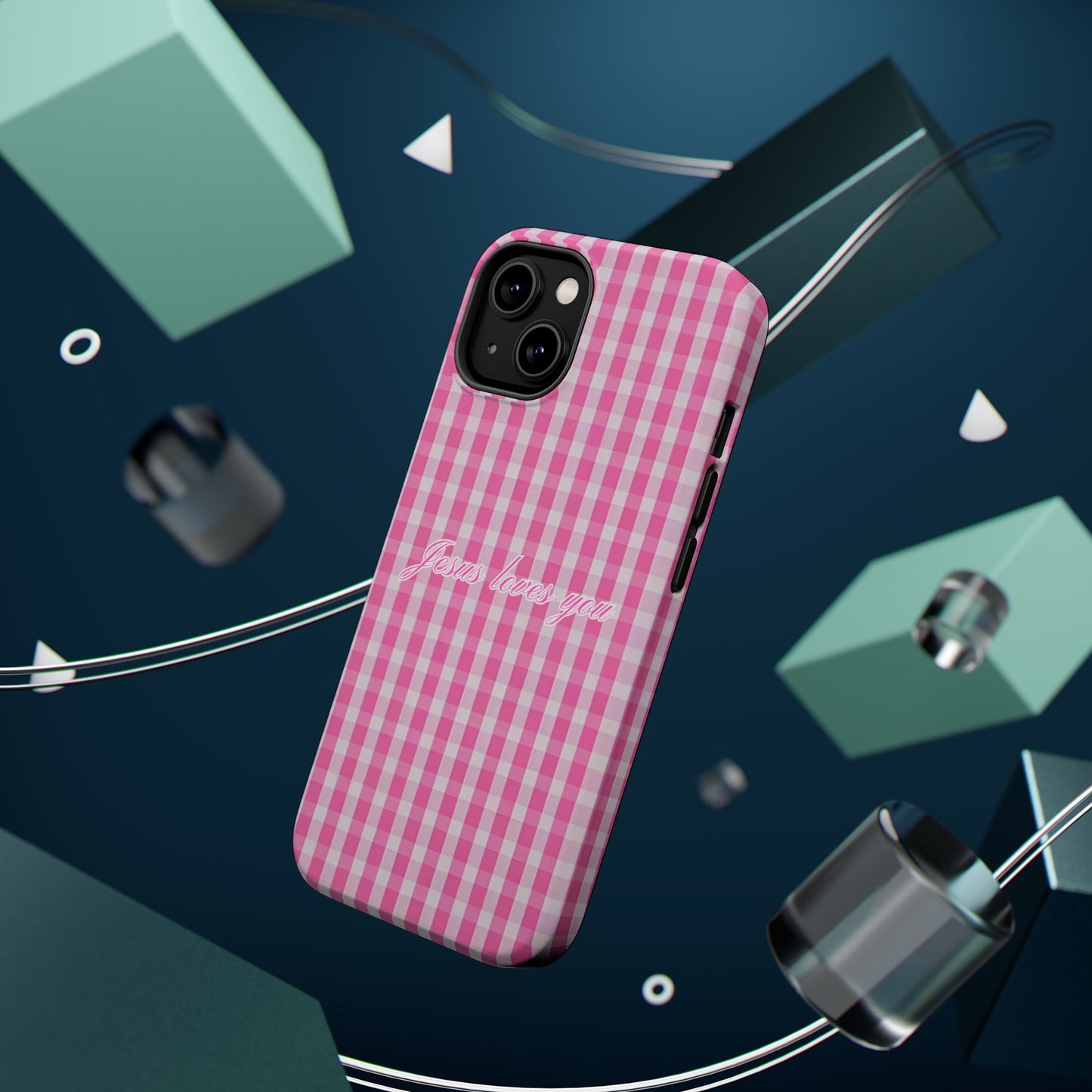 Jesus loves you Pink Gingham Phone Case MagSafe