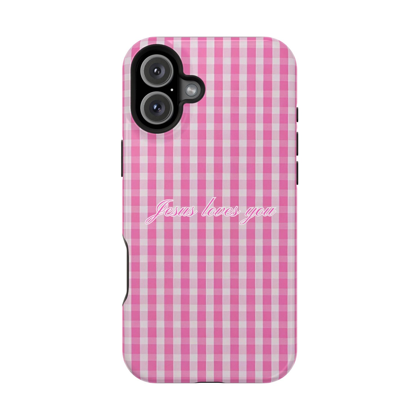 Jesus loves you Pink Gingham Phone Case MagSafe