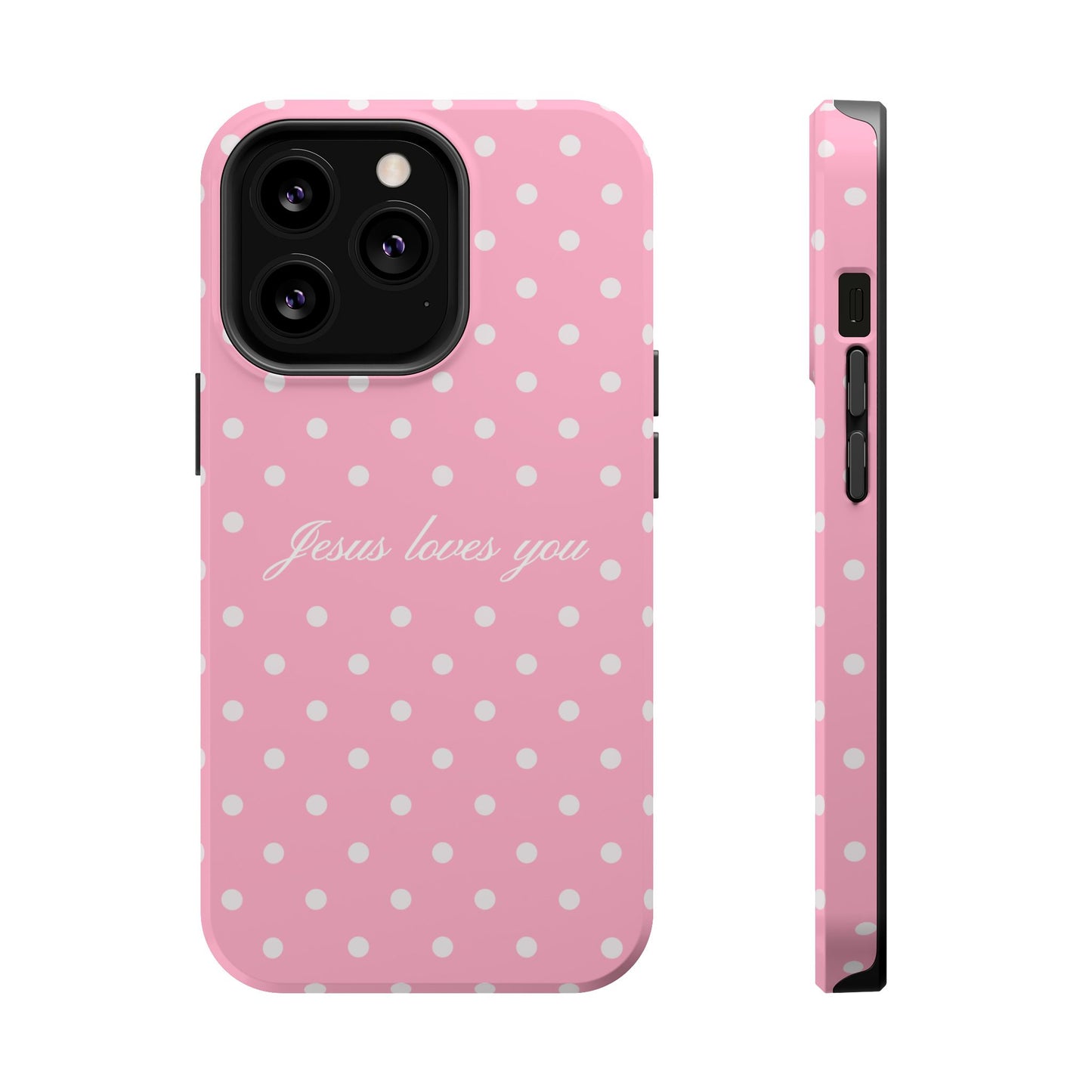 Jesus loves you Pink Polka Dot MagSafe Phone Case