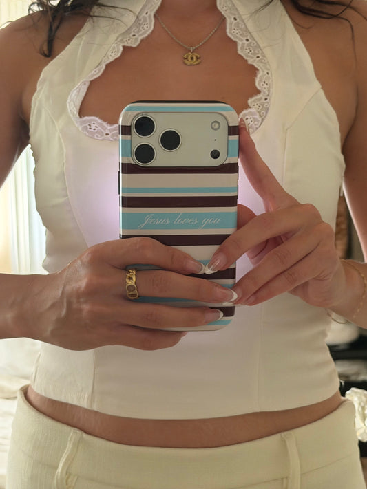 Jesus Loves You Aqua Stripe Phone Case