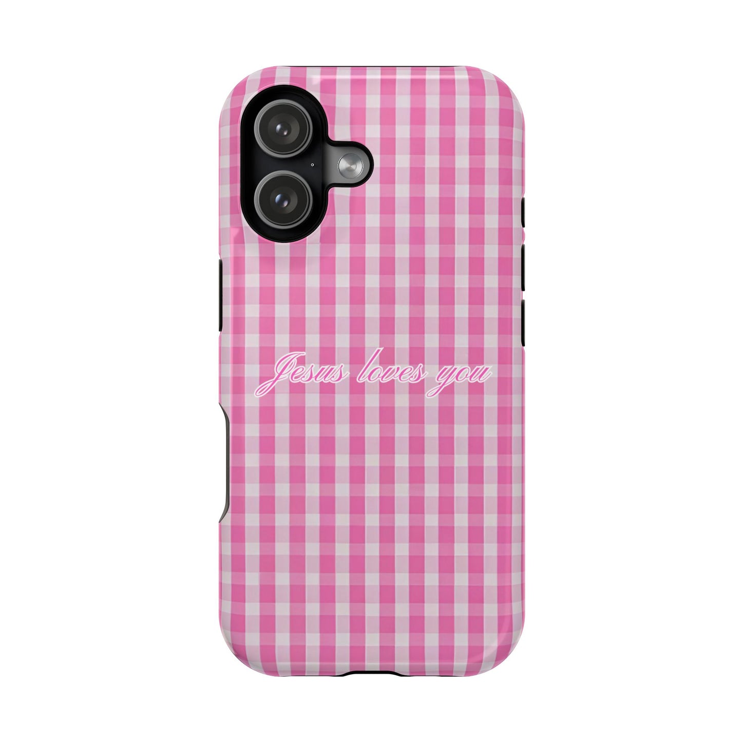 Jesus loves you Pink Gingham Phone Case MagSafe
