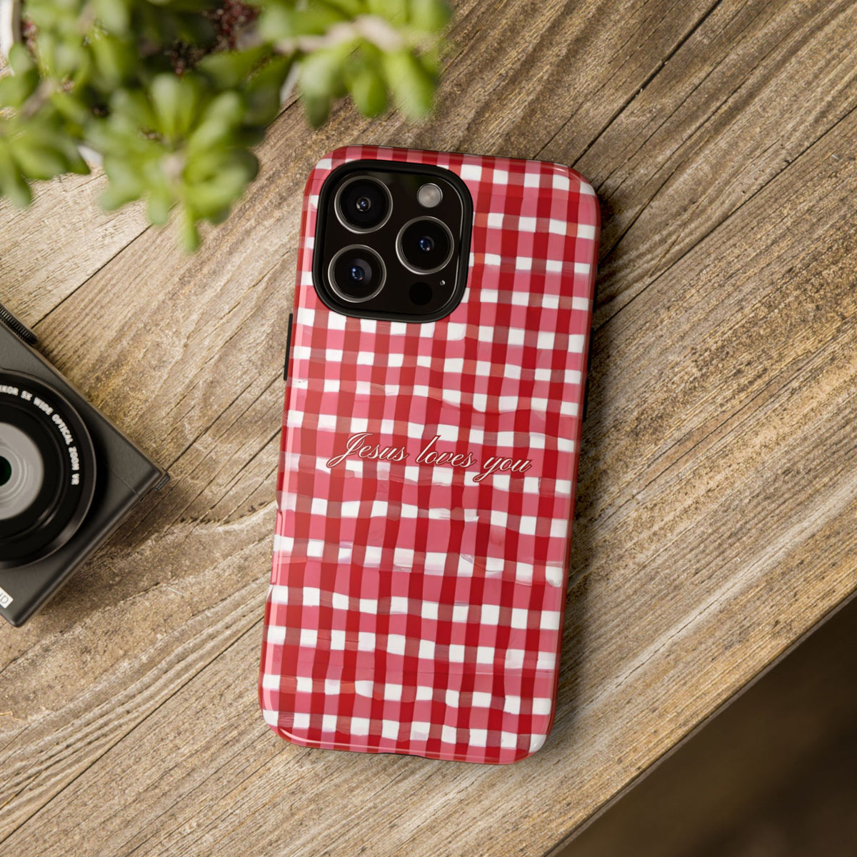 Jesus loves you Gingham phone case