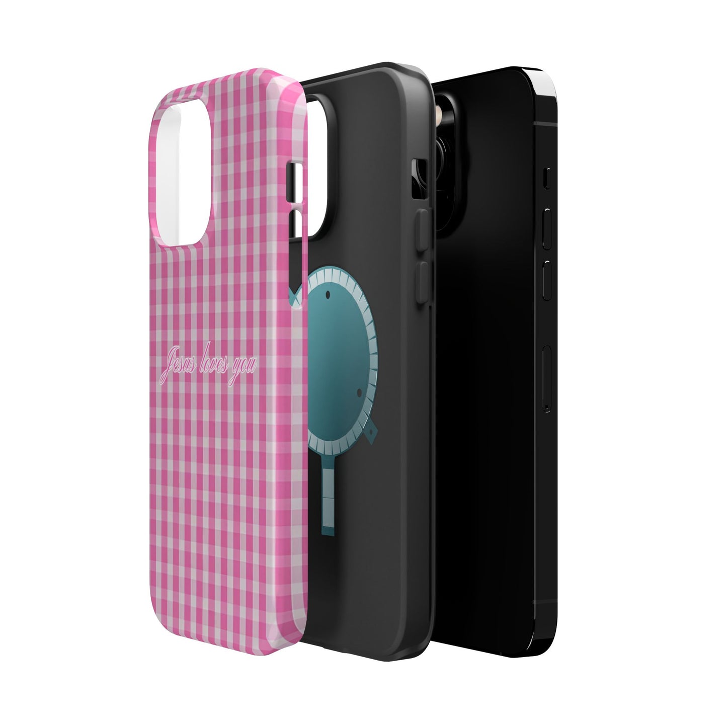 Jesus loves you Pink Gingham Phone Case MagSafe