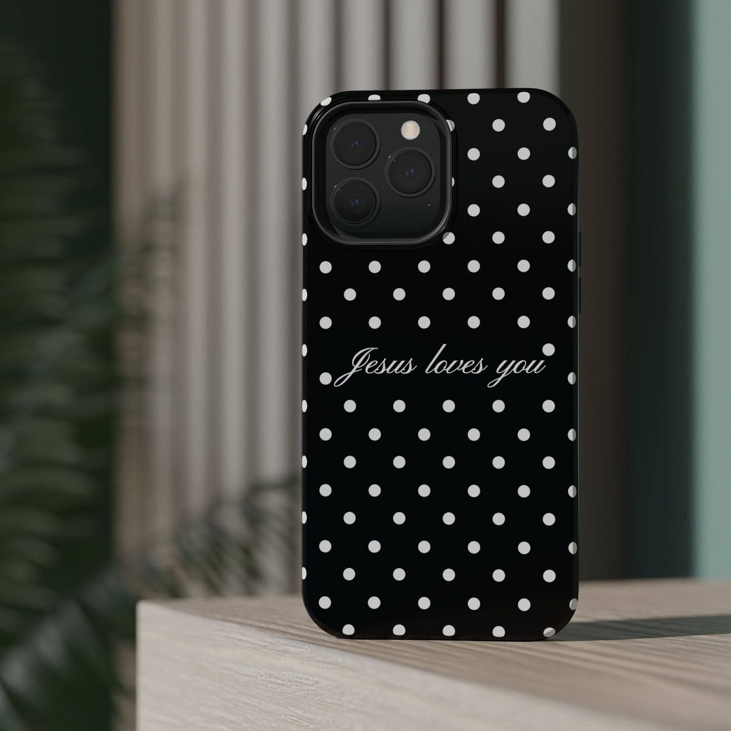 Jesus loves you Black Polka Dot Phone Case MagSafe