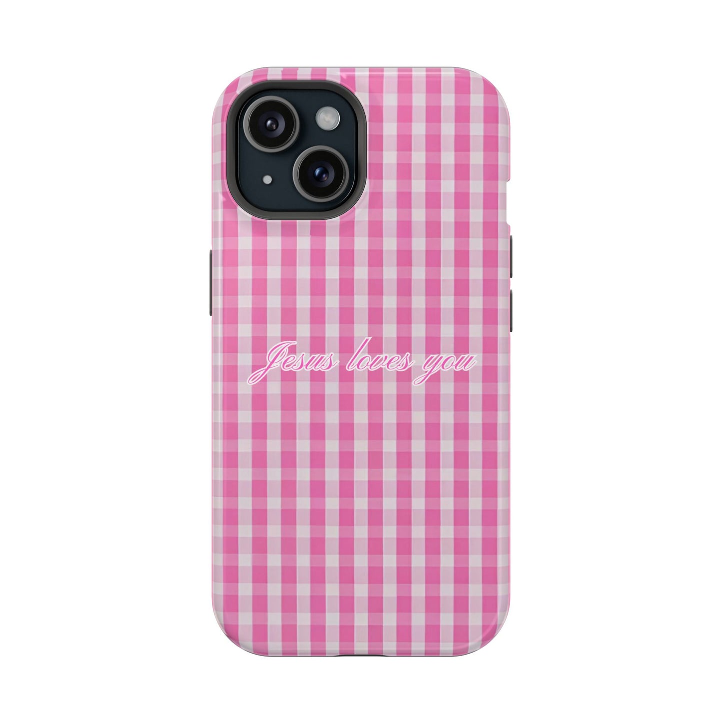 Jesus loves you Pink Gingham Phone Case MagSafe