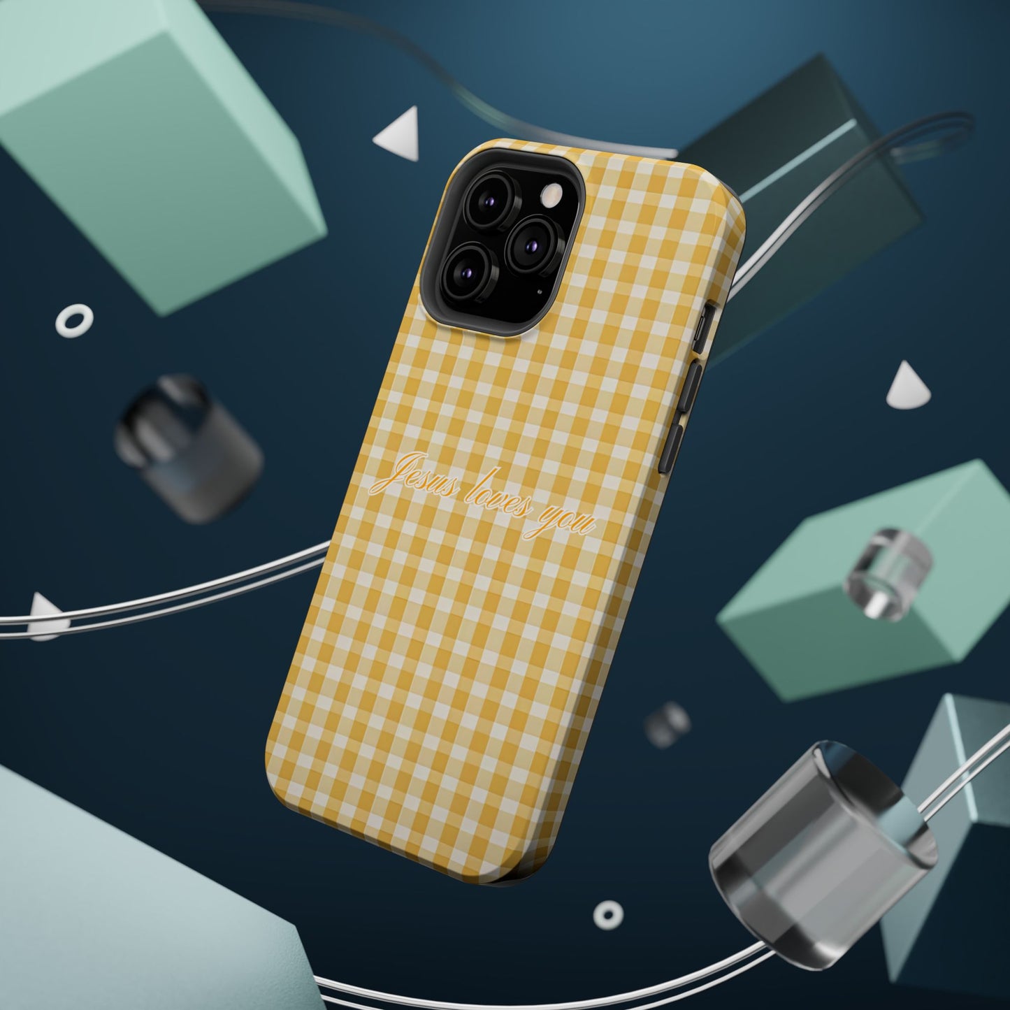 Jesus loves you Gingham Yellow Phone Case MagSafe