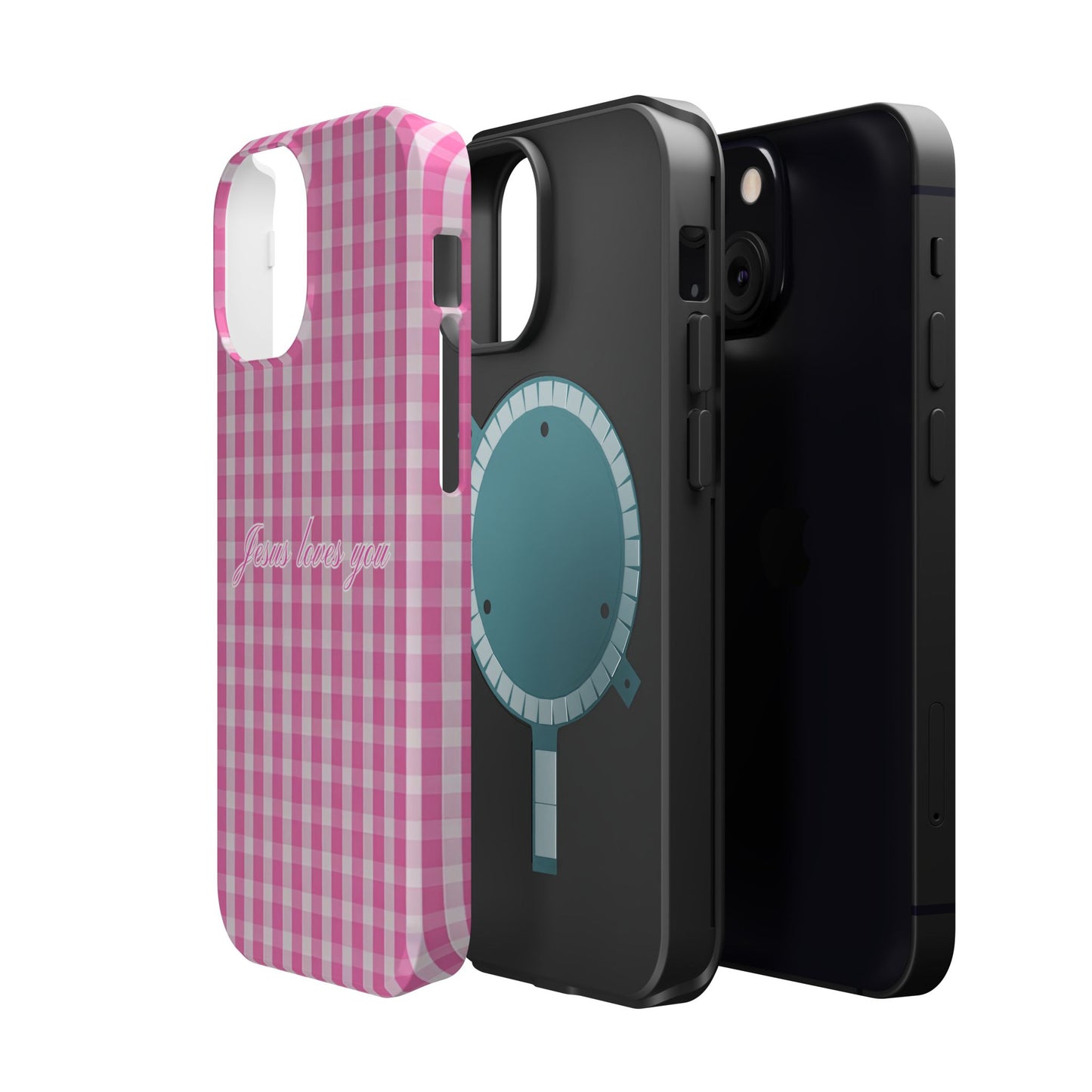 Jesus loves you Pink Gingham Phone Case MagSafe