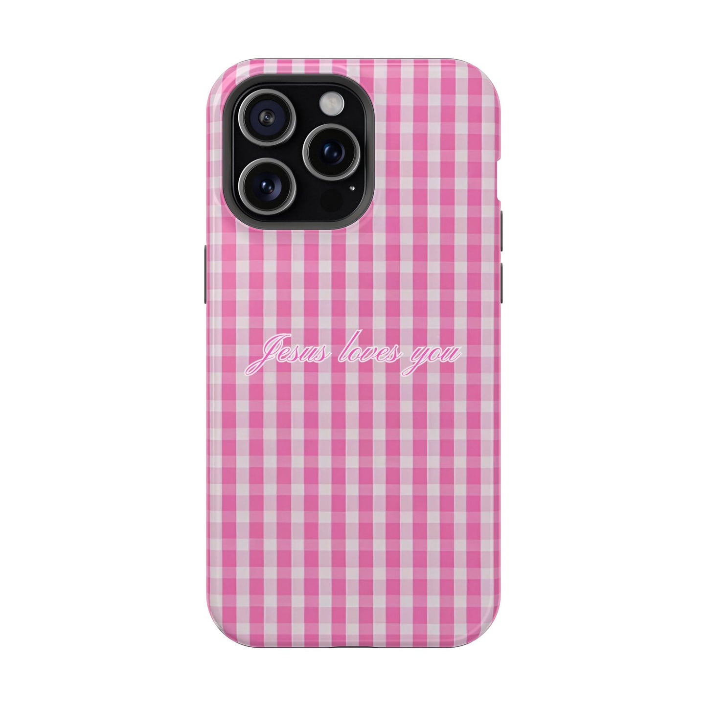 Jesus loves you Pink Gingham Phone Case MagSafe