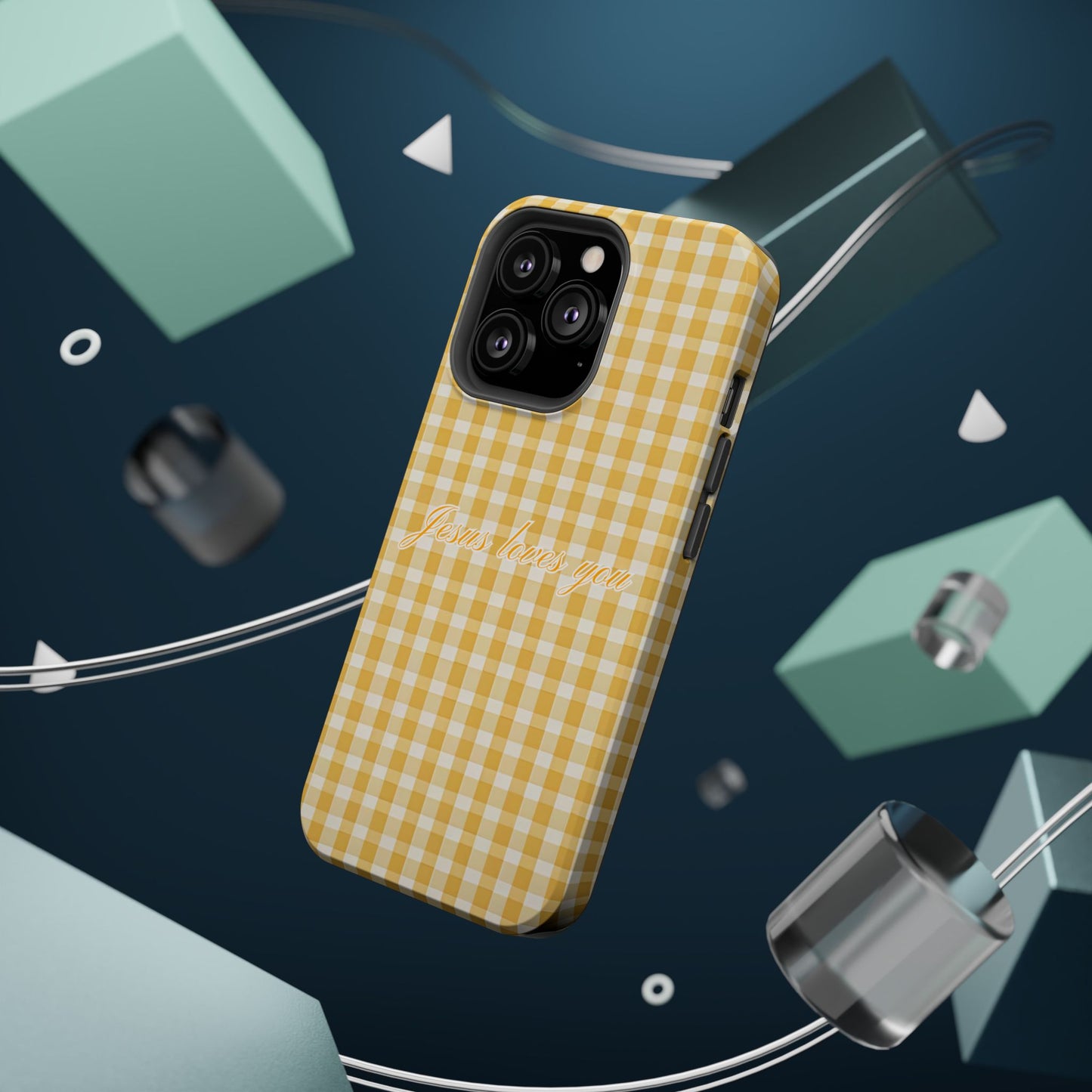 Jesus loves you Gingham Yellow Phone Case MagSafe