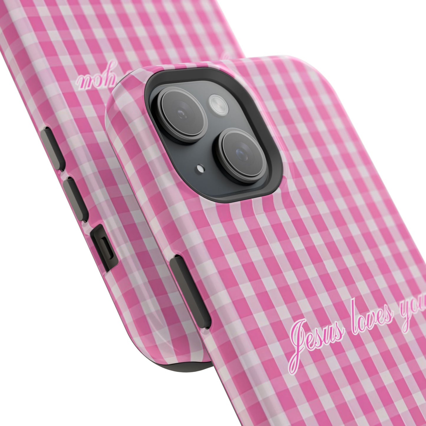 Jesus loves you Pink Gingham Phone Case MagSafe