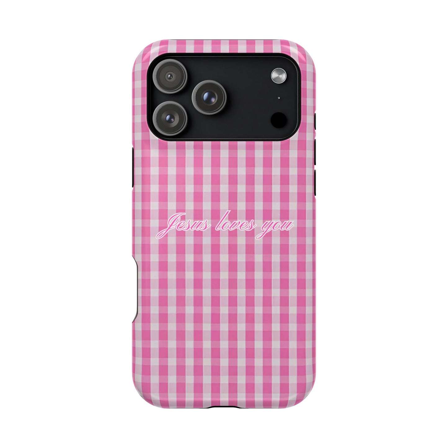Jesus loves you Pink Gingham Phone Case MagSafe