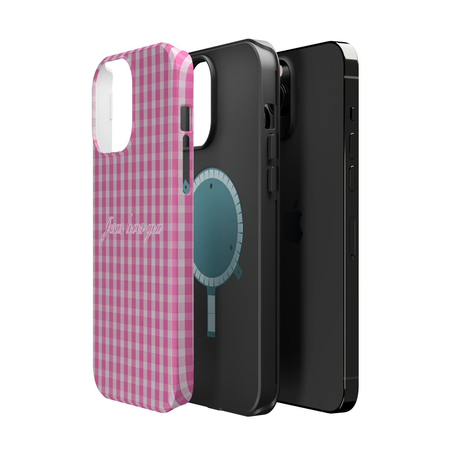 Jesus loves you Pink Gingham Phone Case MagSafe