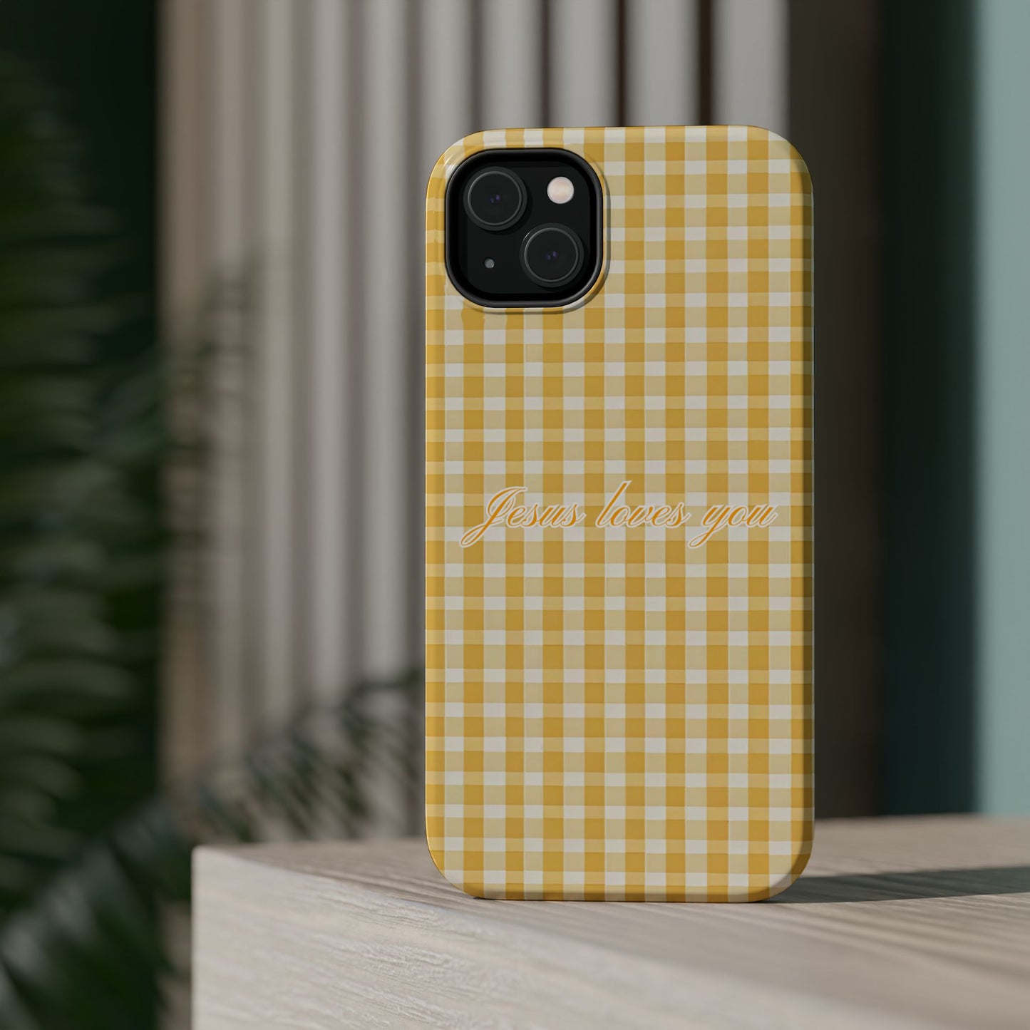 Jesus loves you Gingham Yellow Phone Case MagSafe