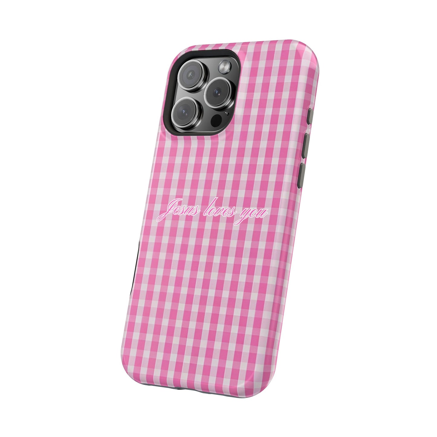 Jesus loves you Pink Gingham Phone Case MagSafe