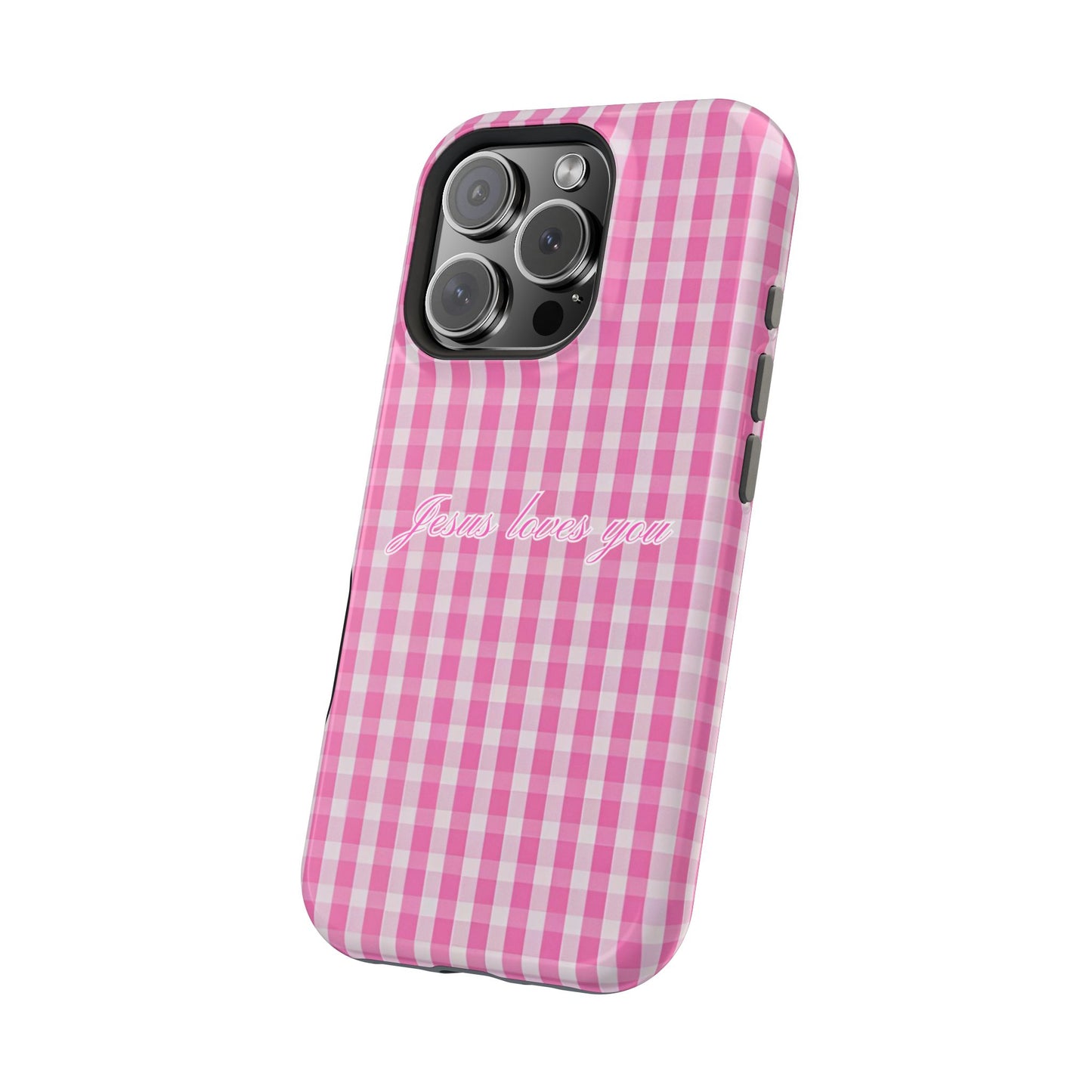 Jesus loves you Pink Gingham Phone Case MagSafe