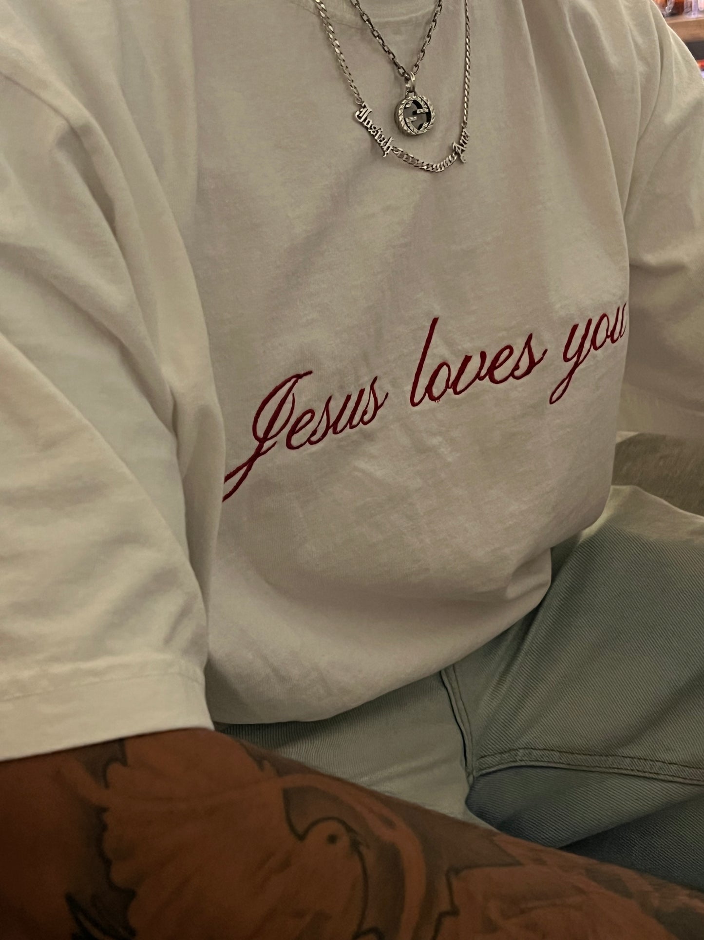 Jesus T-Shirt Embroidered White