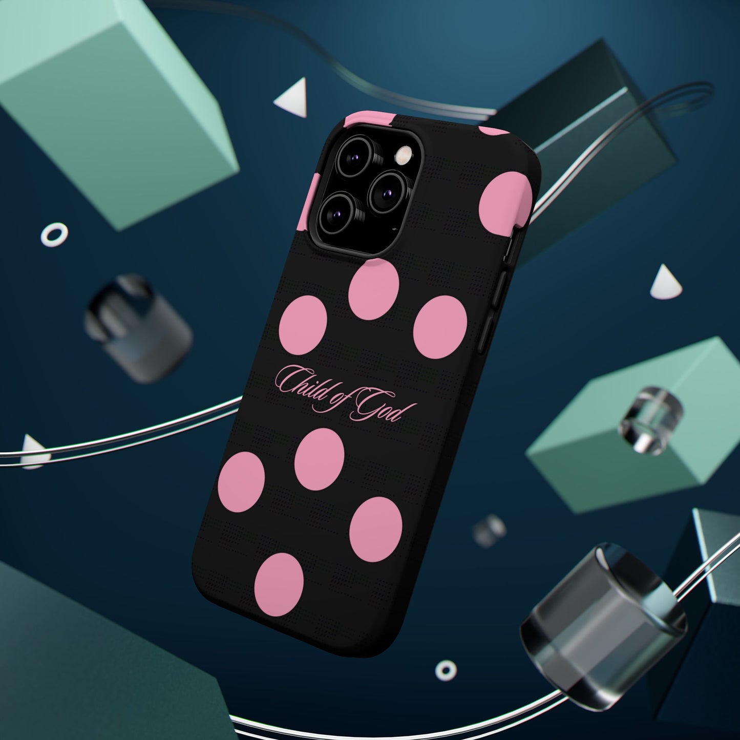 Child of God Pink and Black Polka Dot MagSafe Phone Case