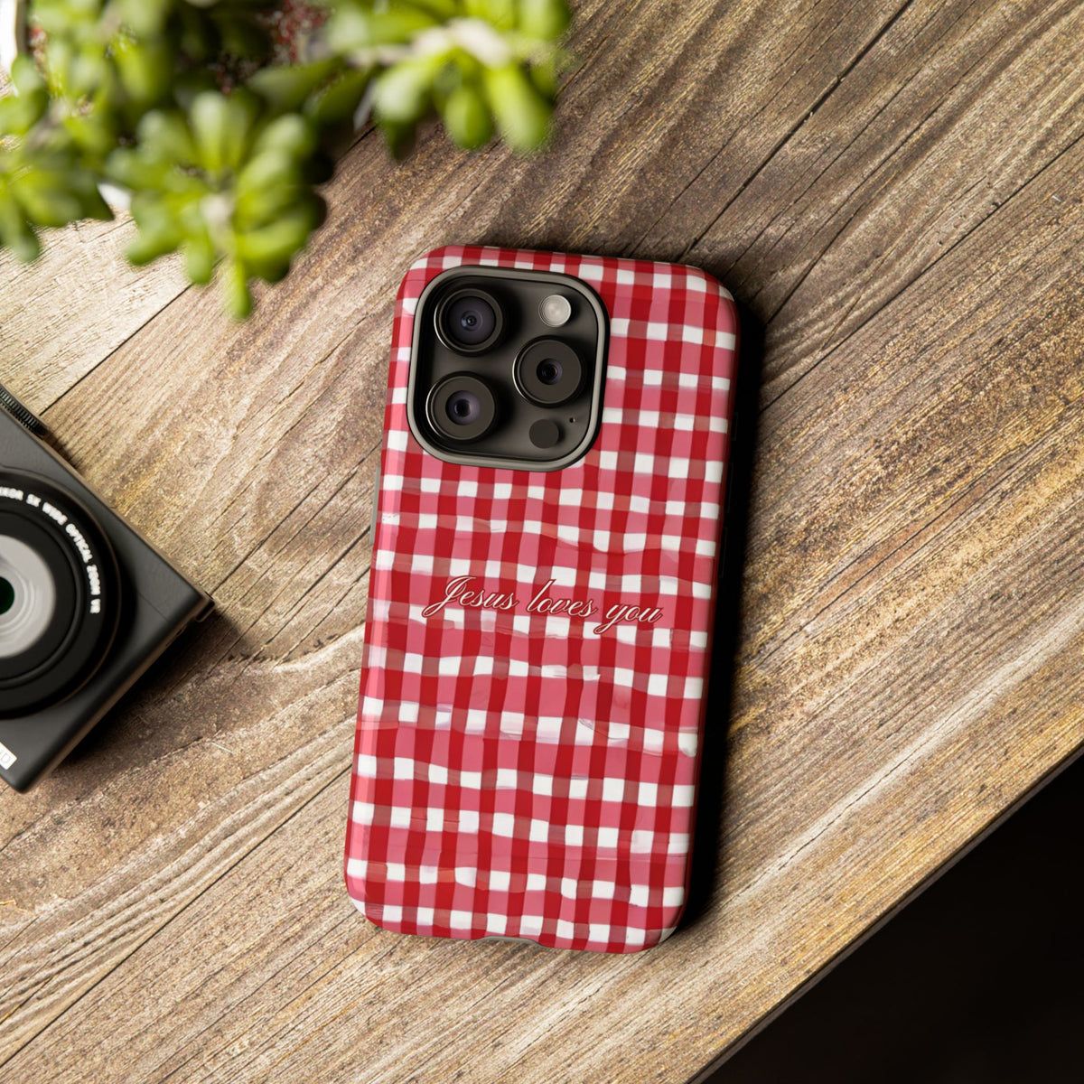 Jesus loves you Gingham phone case