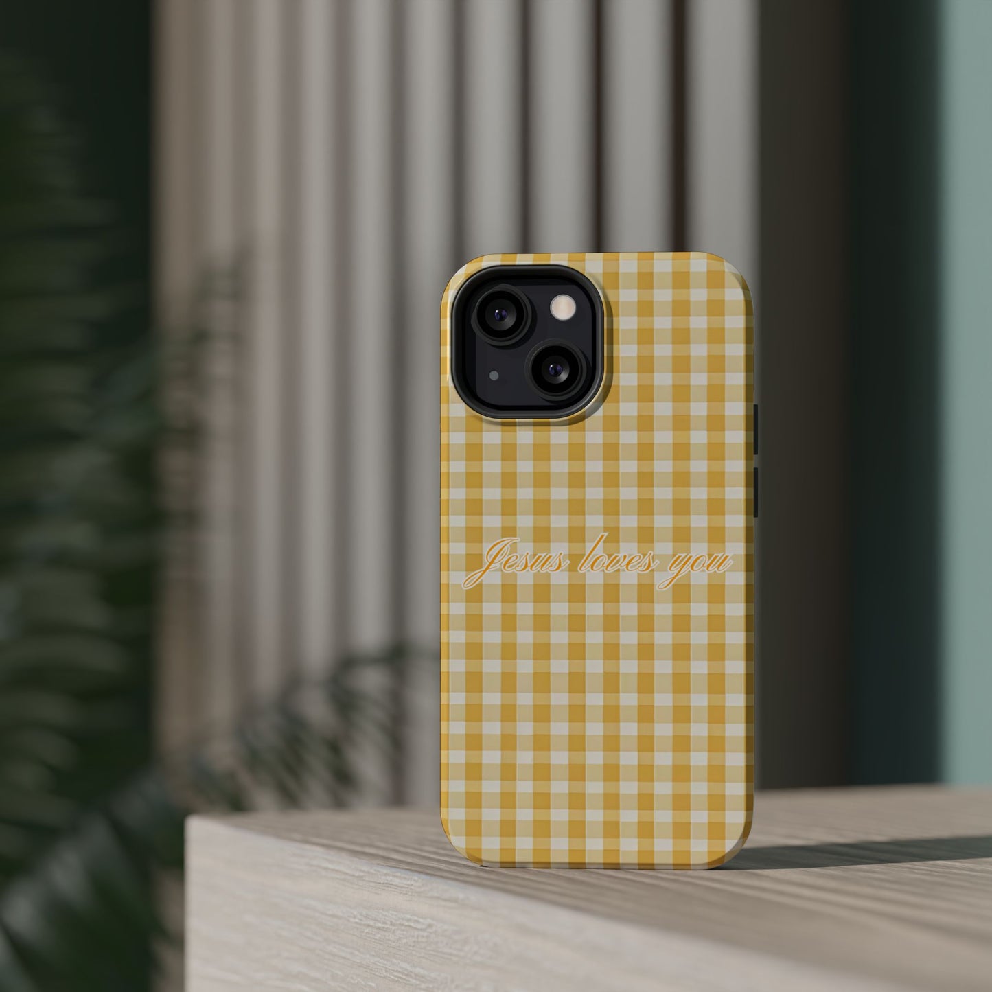 Jesus loves you Gingham Yellow Phone Case MagSafe