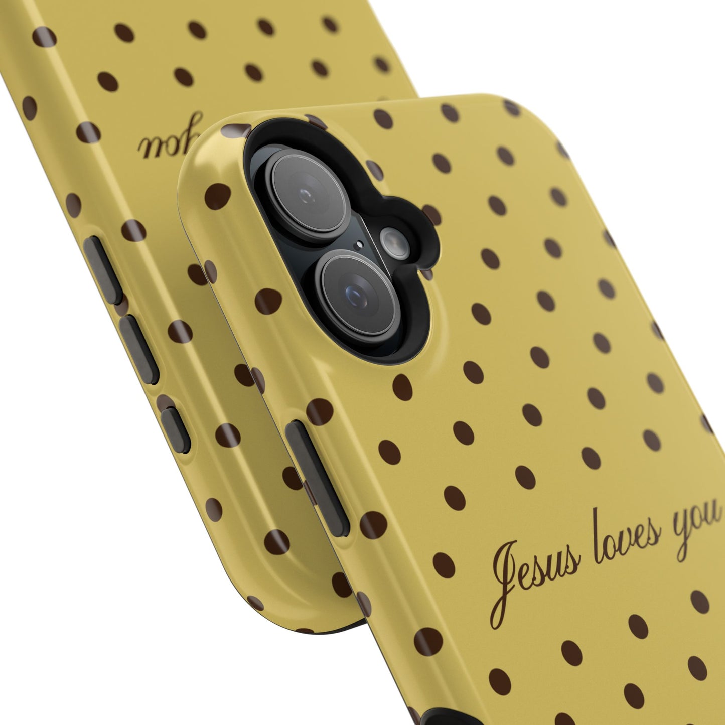 Jesus loves you Yellow and Brown Polka Dot MagSafe Phone Case