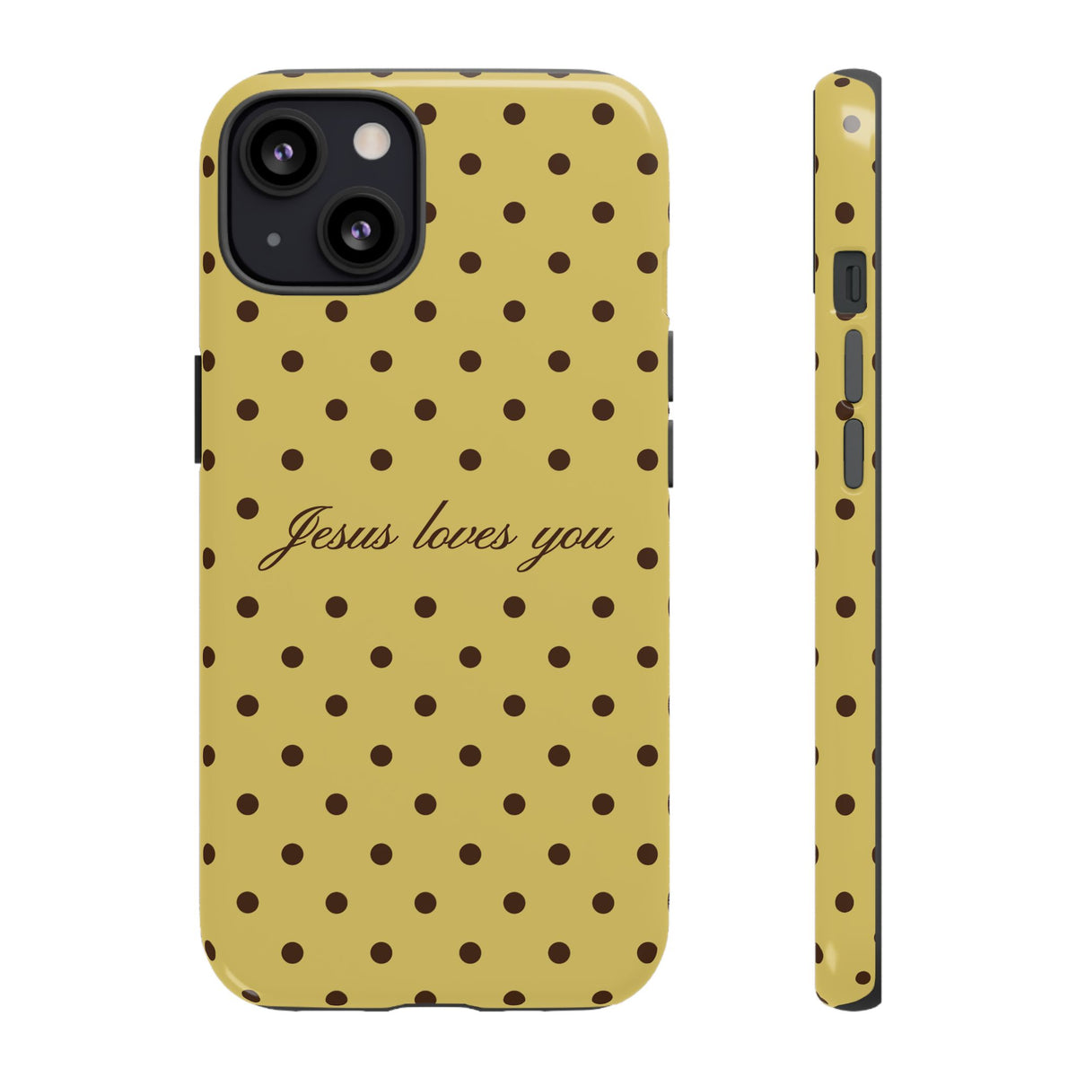Jesus Loves You Brown & Yellow Polka Dot Phone Case