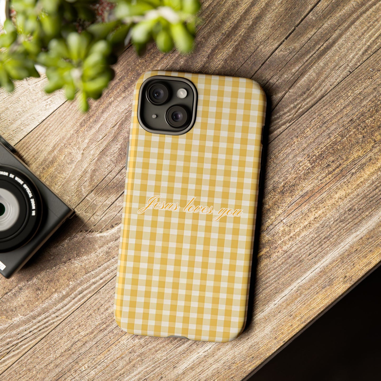 Jesus loves you Yellow Gingham Phone Case