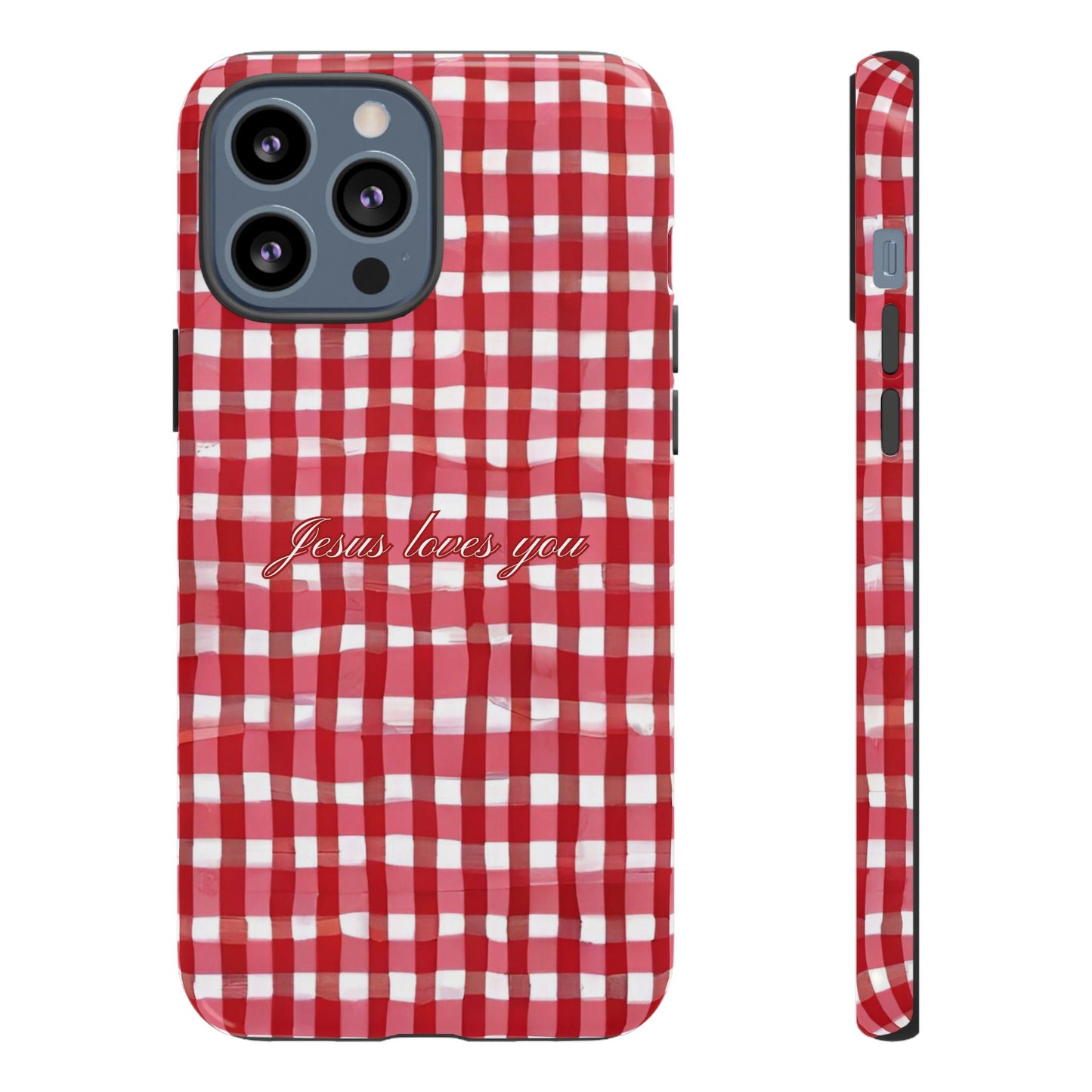 Jesus loves you Gingham phone case