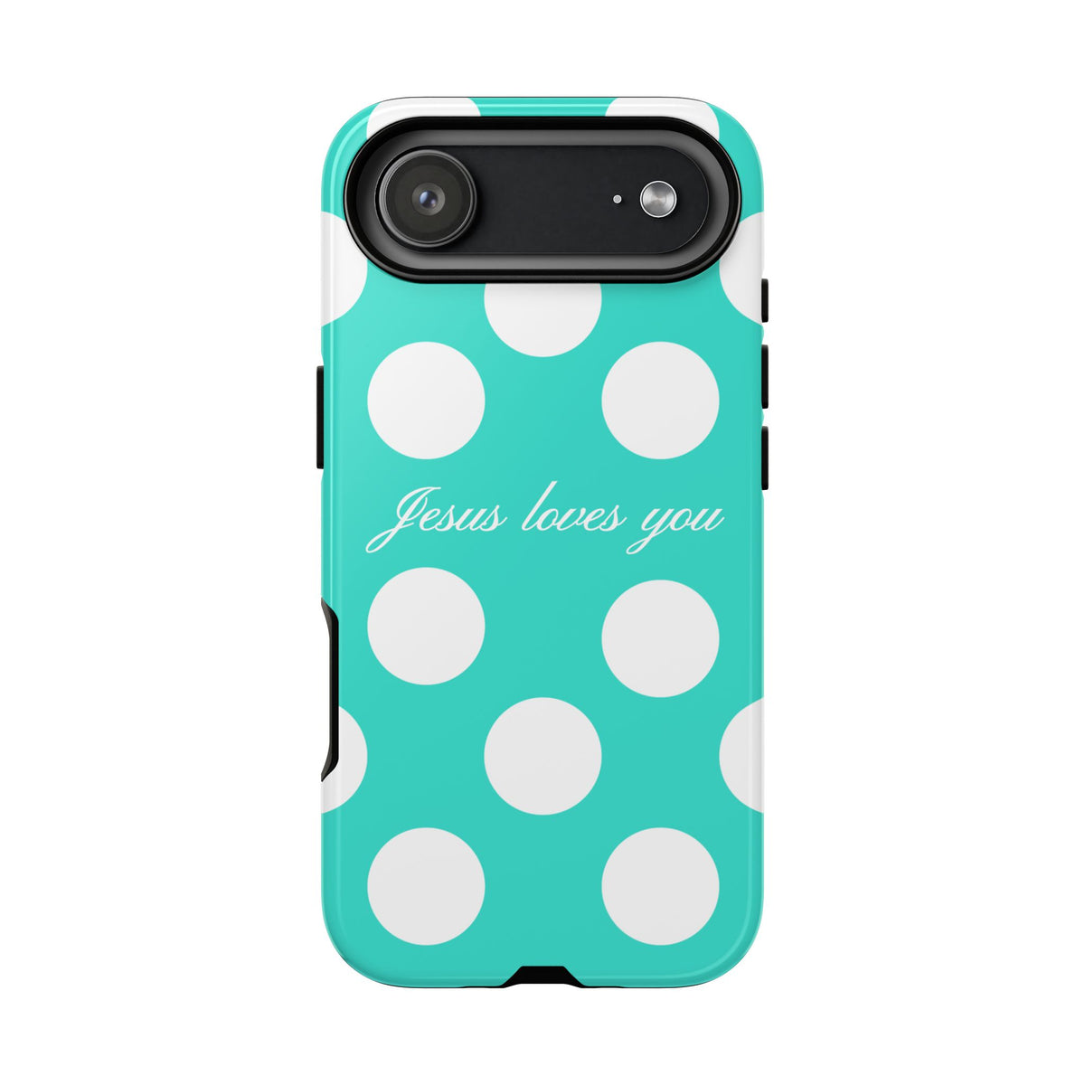 Jesus Loves You Turquoise Polka Dot Phone Case