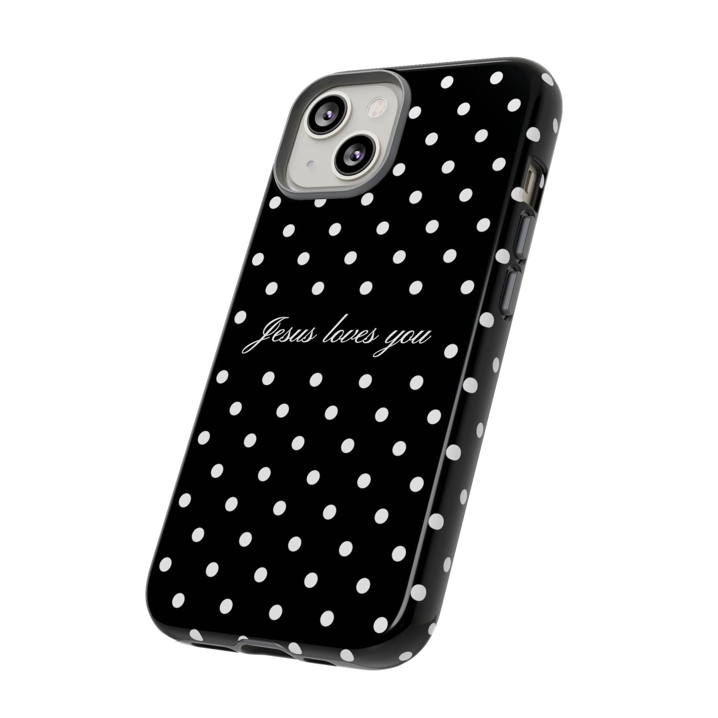 Jesus Loves You Black Polka Dot Phone Case