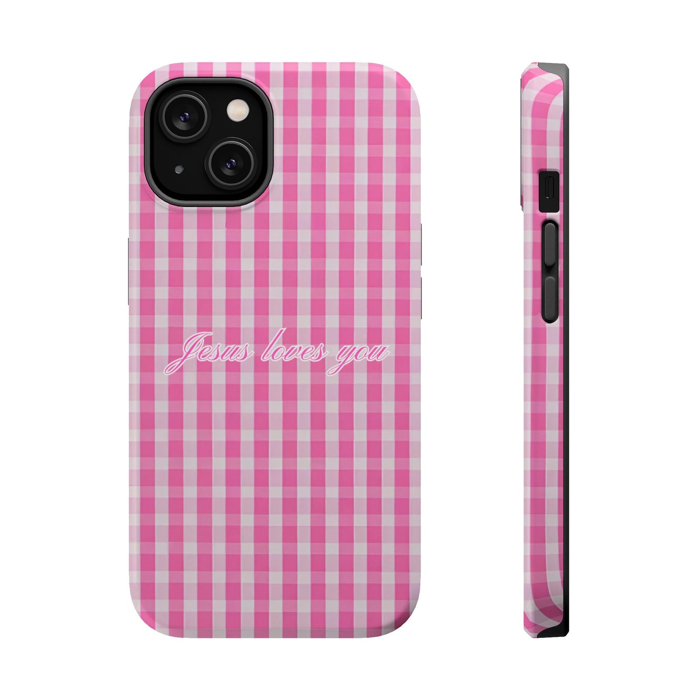 Jesus loves you Pink Gingham Phone Case MagSafe