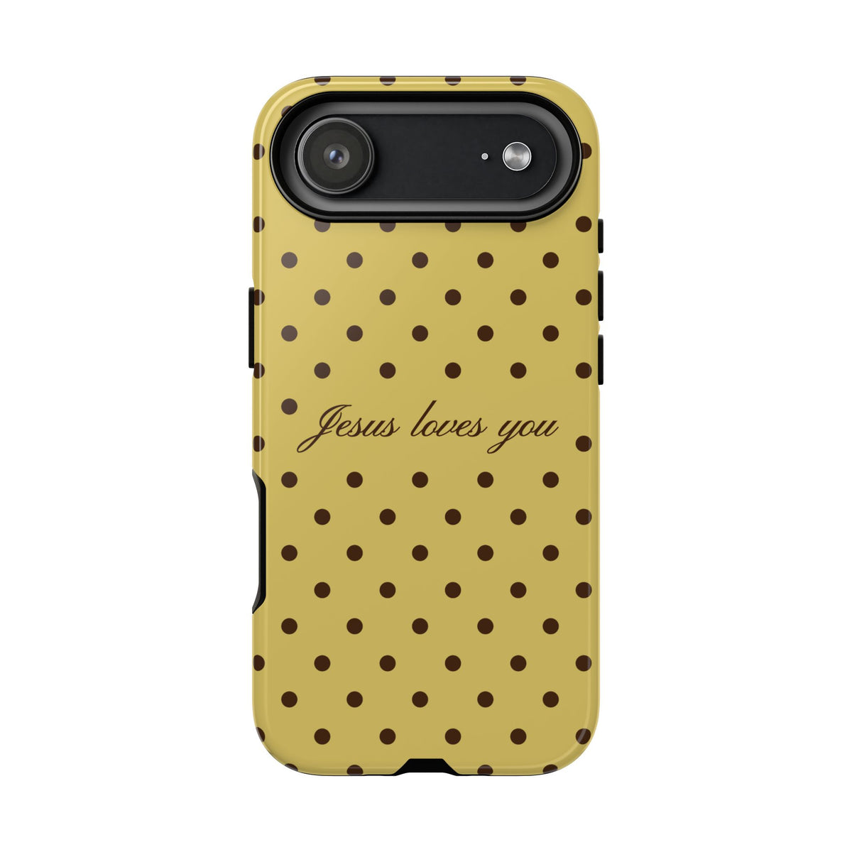 Jesus Loves You Brown & Yellow Polka Dot Phone Case