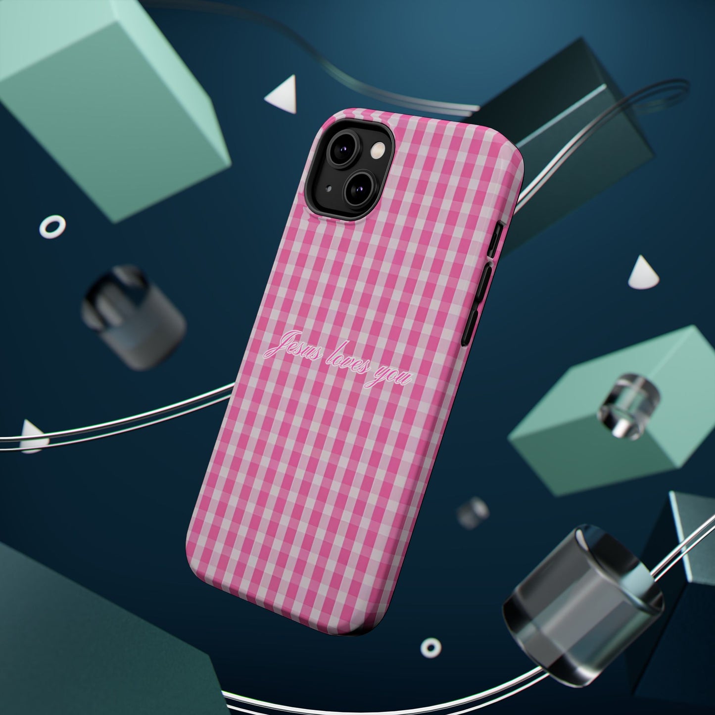 Jesus loves you Pink Gingham Phone Case MagSafe