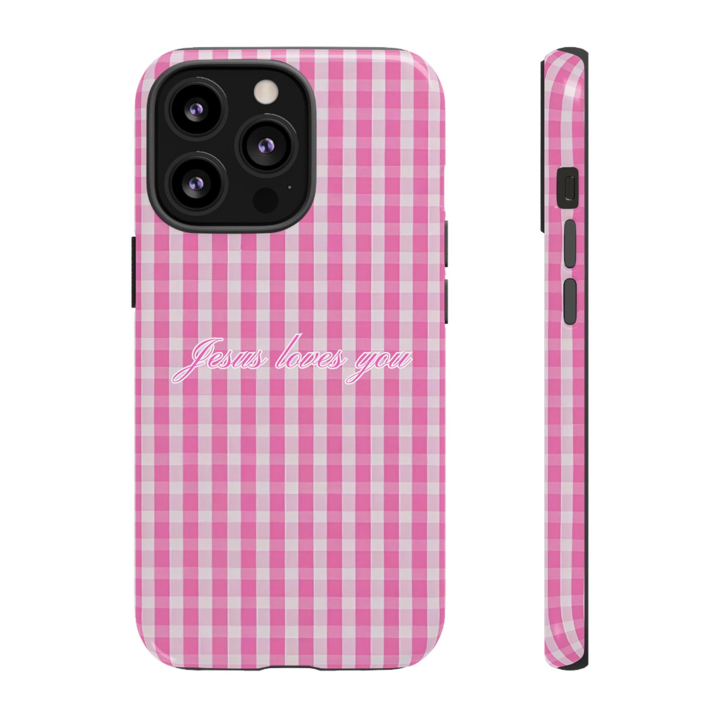Jesus loves you Pink Gingham Phone Case