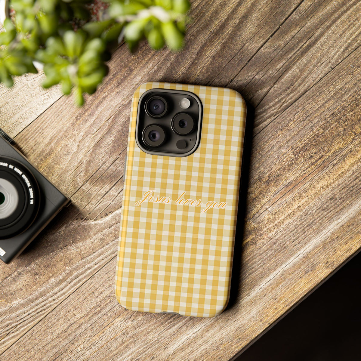 Jesus loves you Yellow Gingham Phone Case