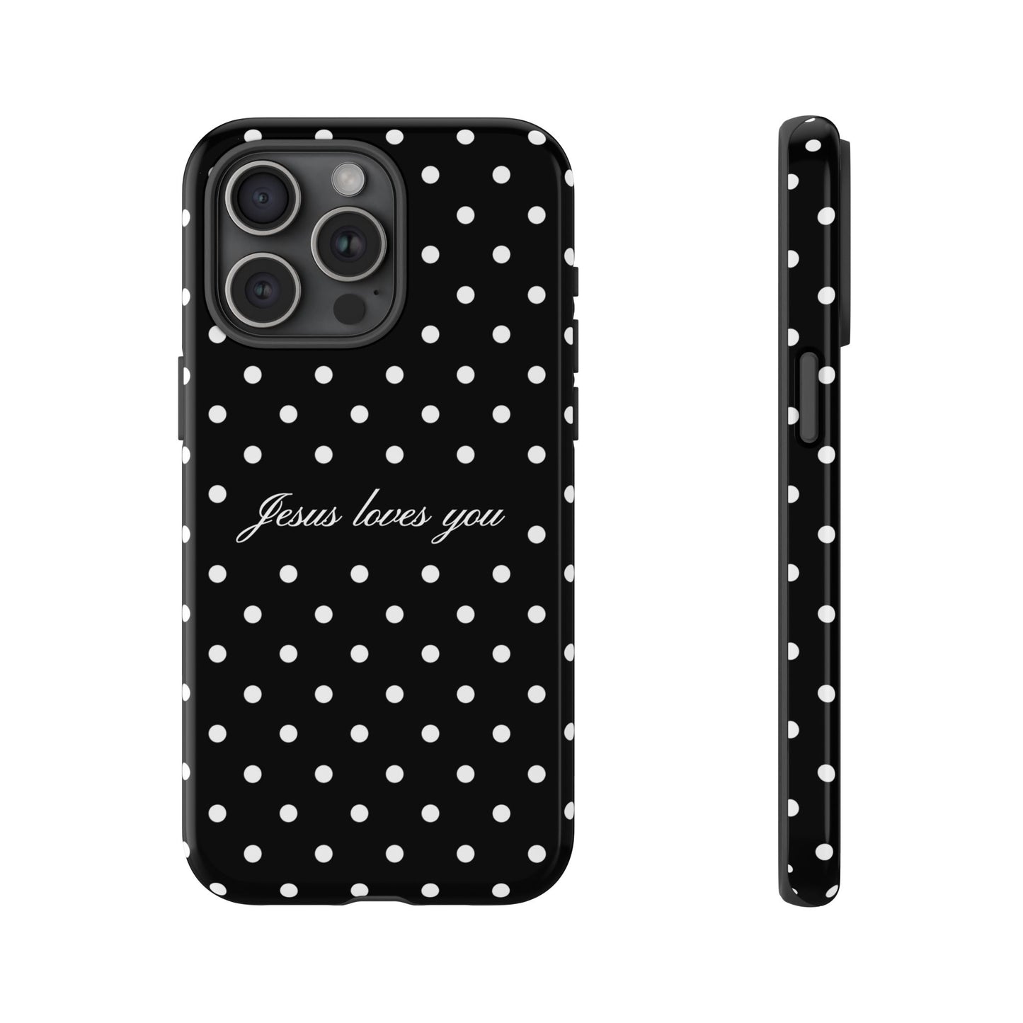 Jesus Loves You Black Polka Dot Phone Case
