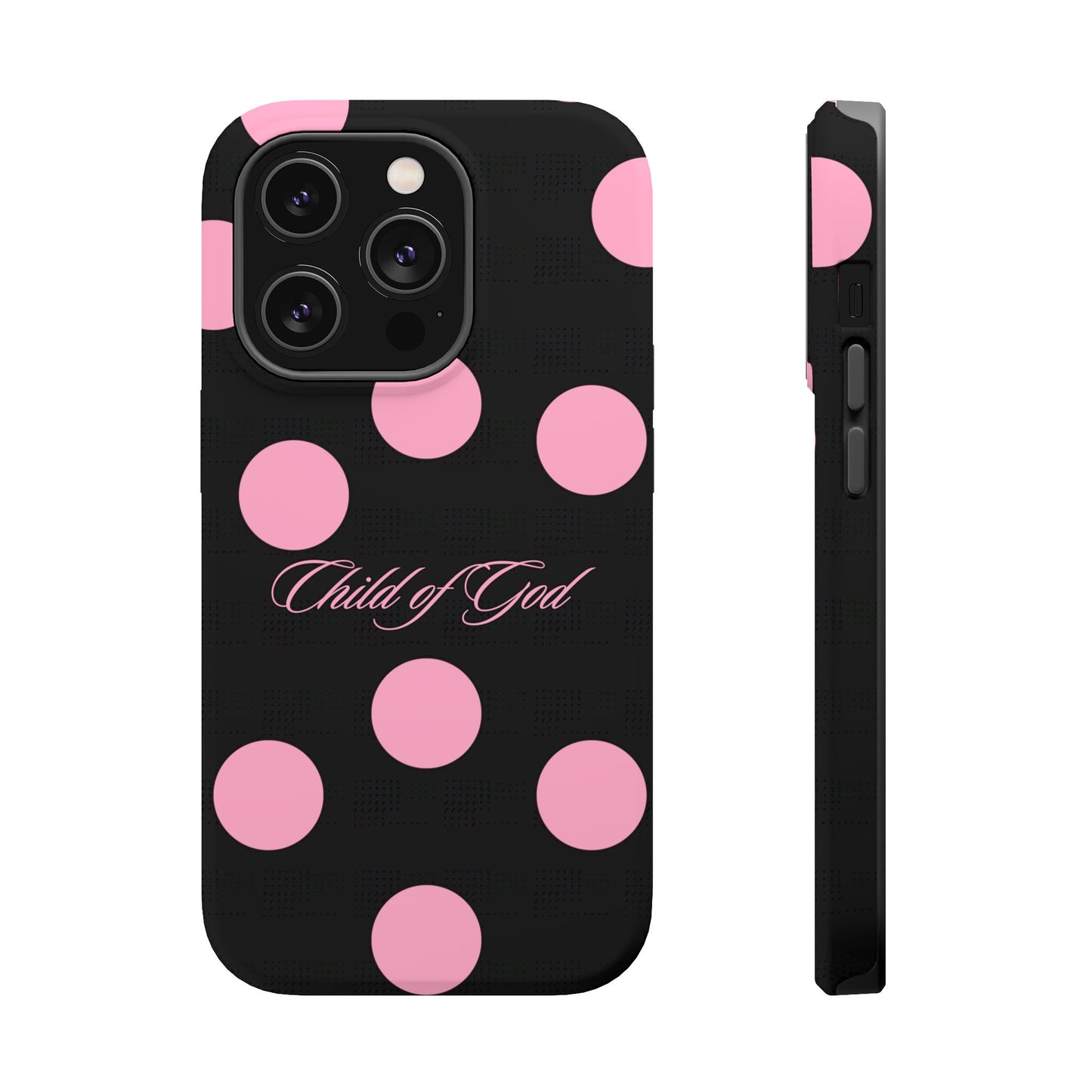 Child of God Pink and Black Polka Dot MagSafe Phone Case