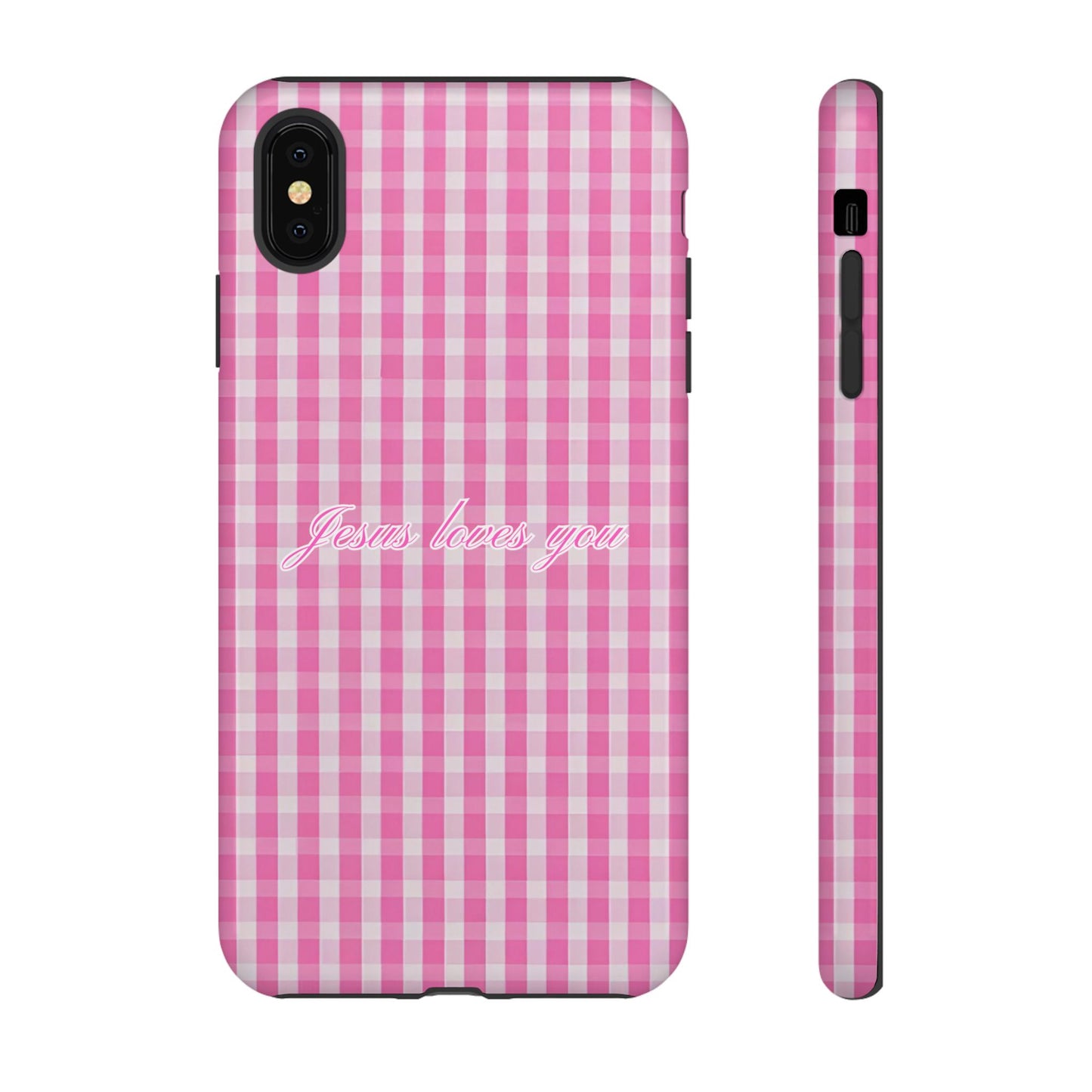 Jesus loves you Pink Gingham Phone Case