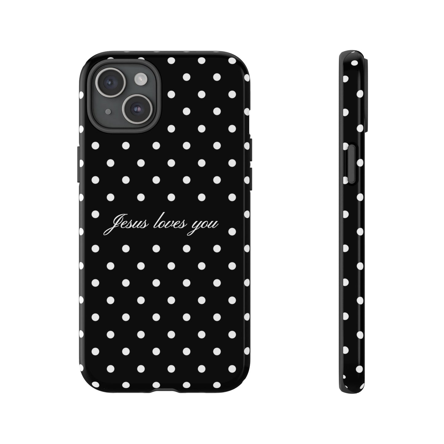 Jesus Loves You Black Polka Dot Phone Case