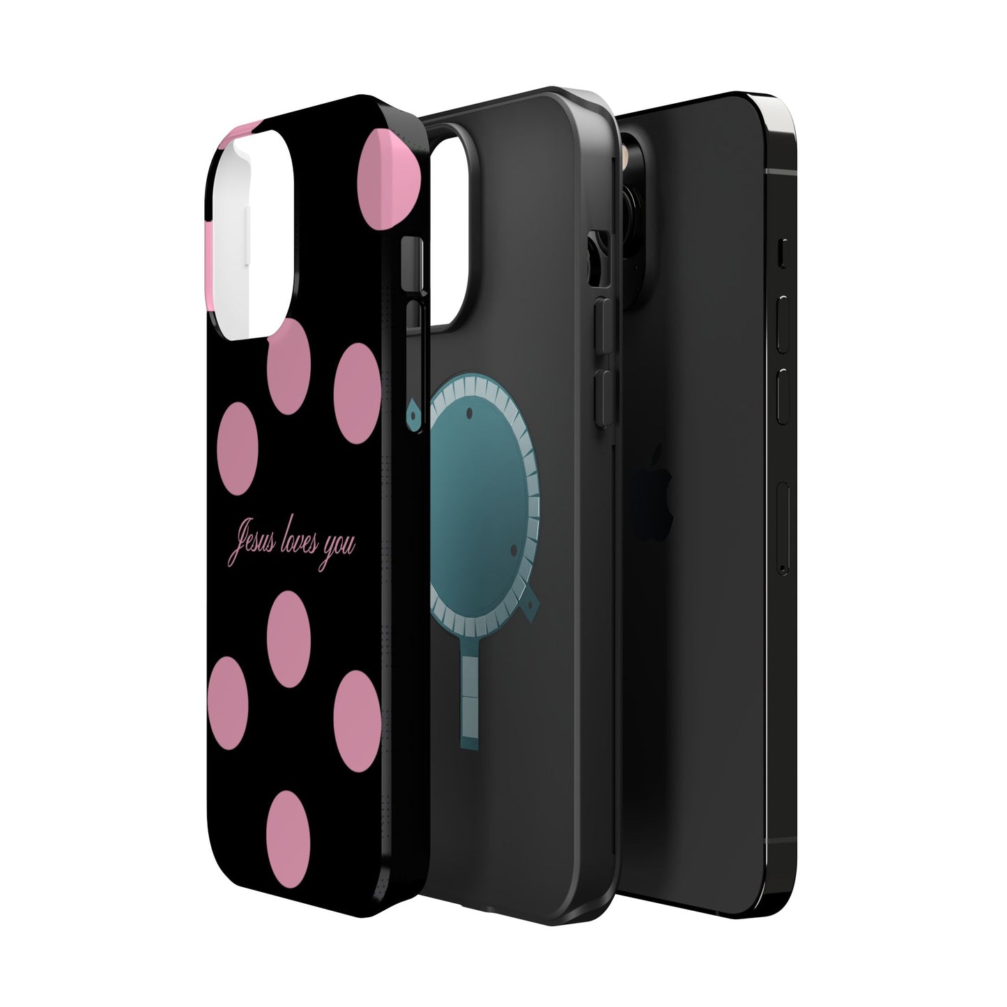 Jesus loves you Pink and Black Polka Dot MagSafe Phone Case