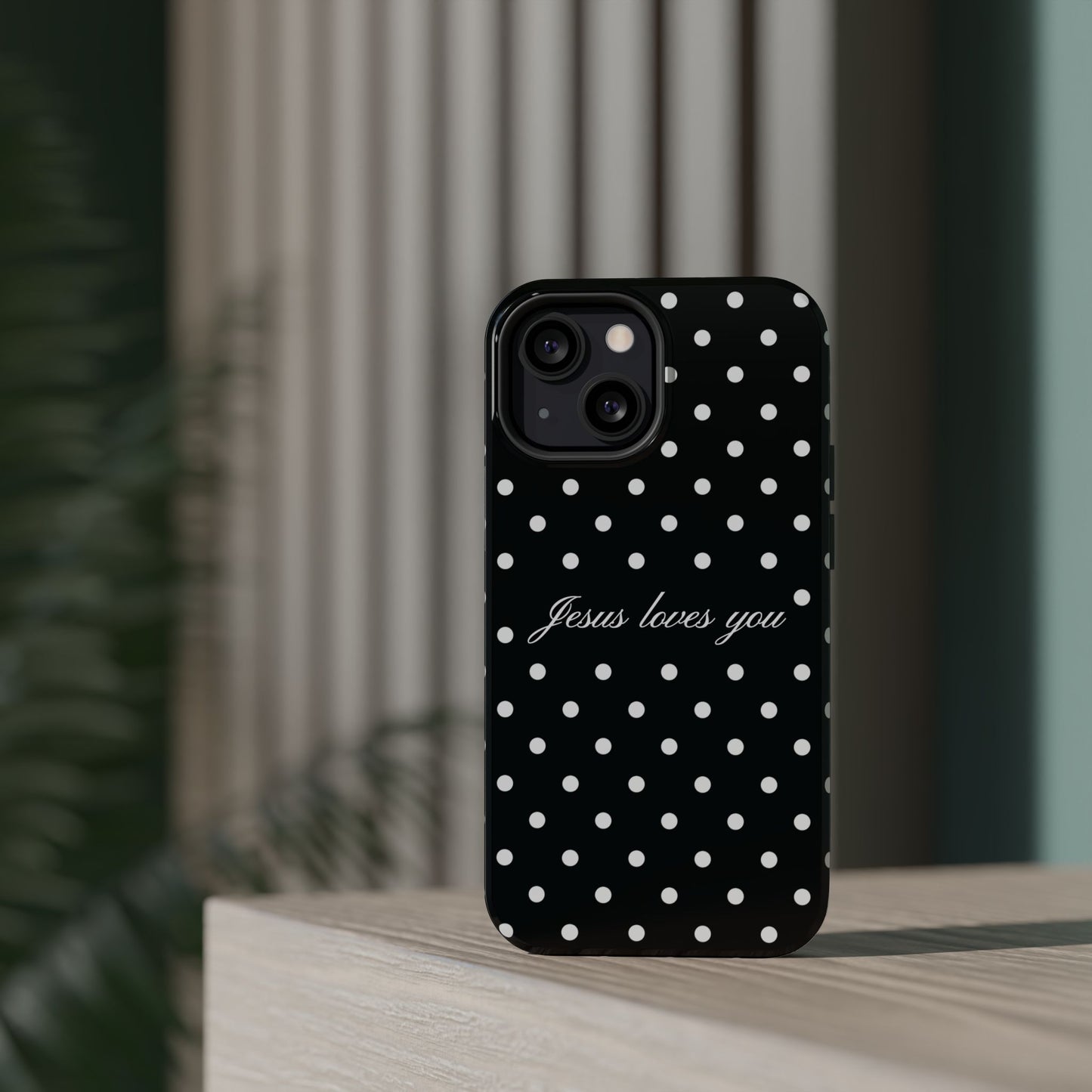 Jesus loves you Black Polka Dot Phone Case MagSafe