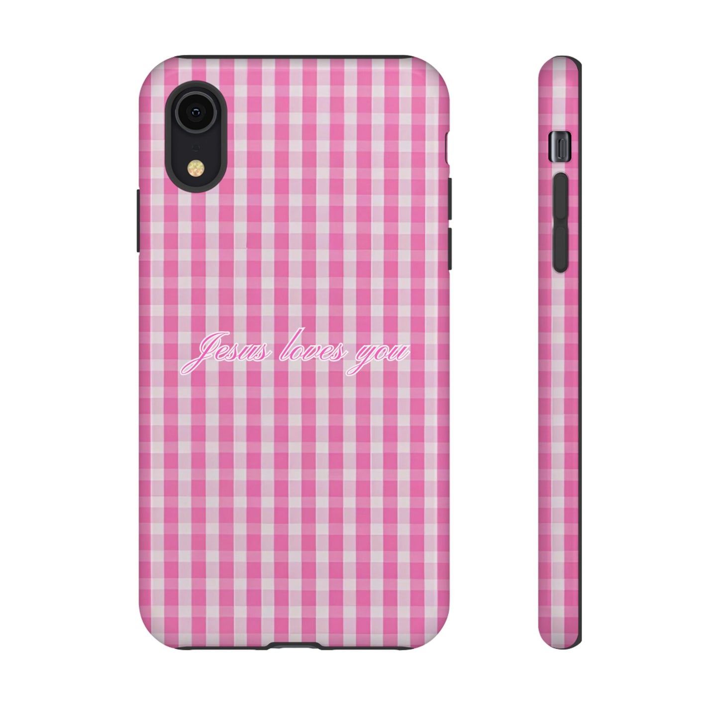 Jesus loves you Pink Gingham Phone Case