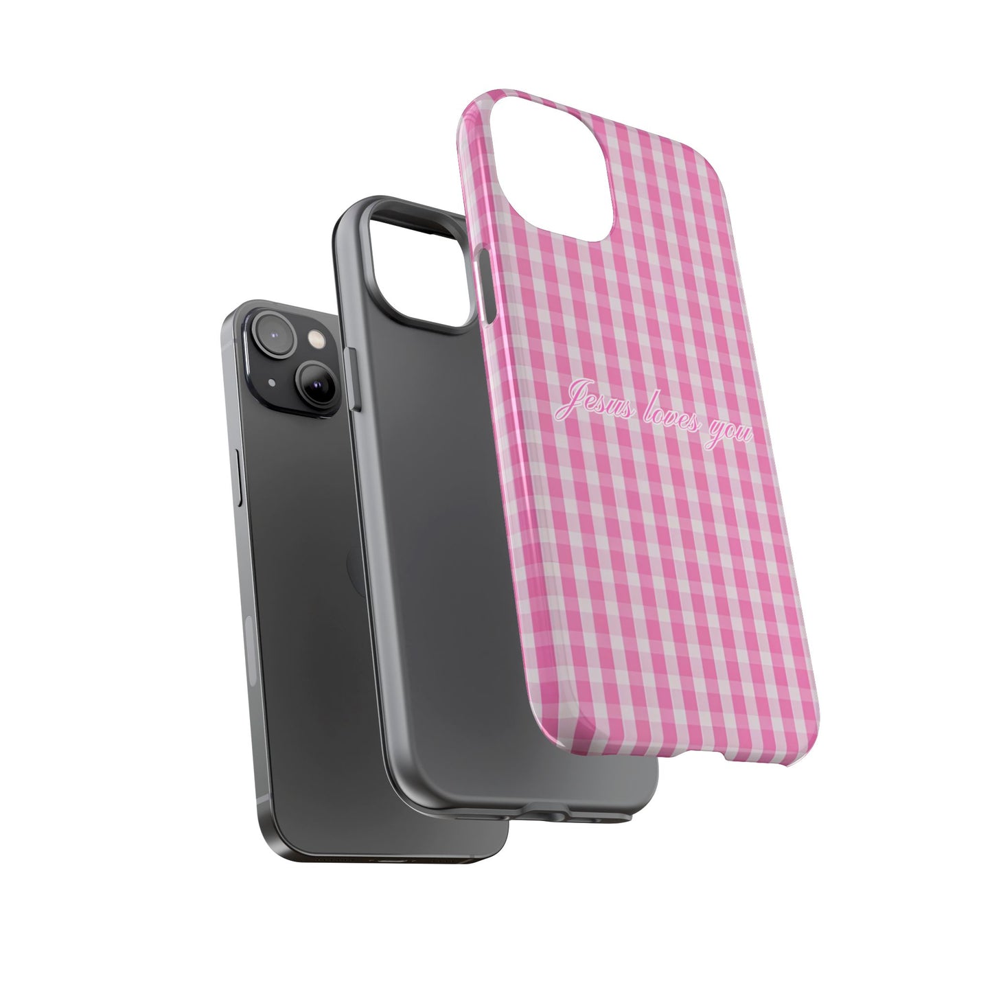 Jesus loves you Pink Gingham Phone Case